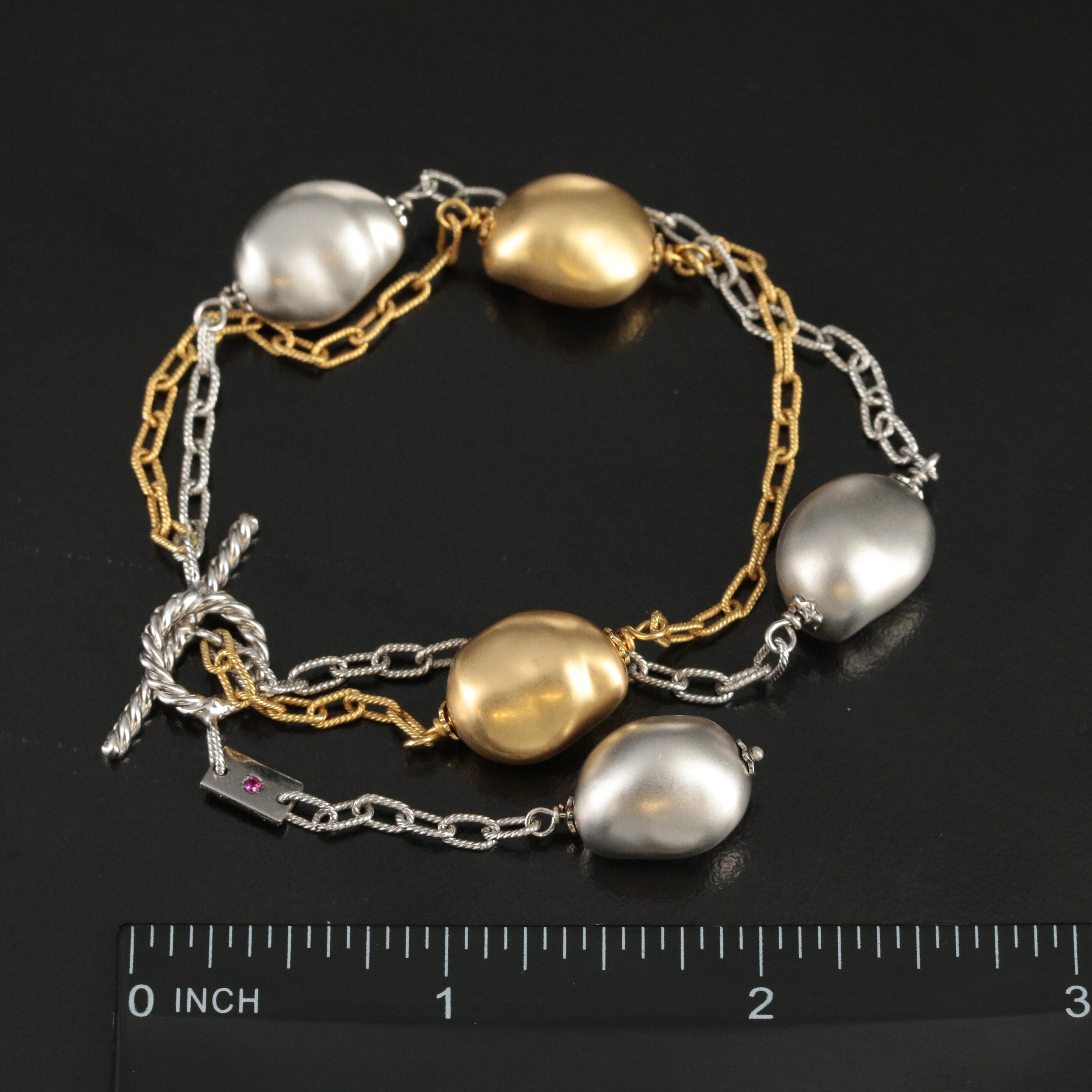 Roberto Coin 18K Two-Tone Double Row "Nugget" Toggle Bracelet