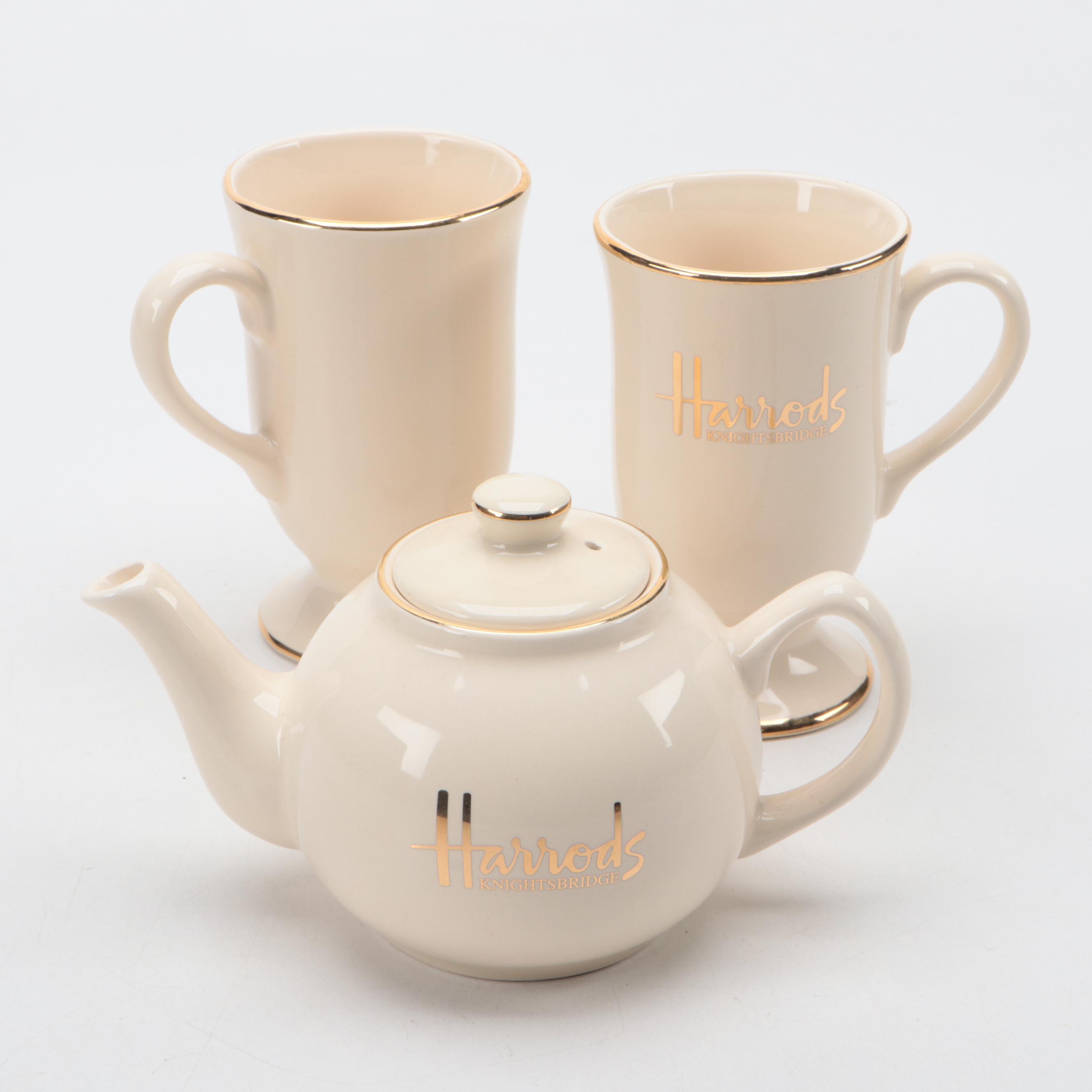 Lefton Porcelain Music Box with Harrods Tea Set and Other Teapots