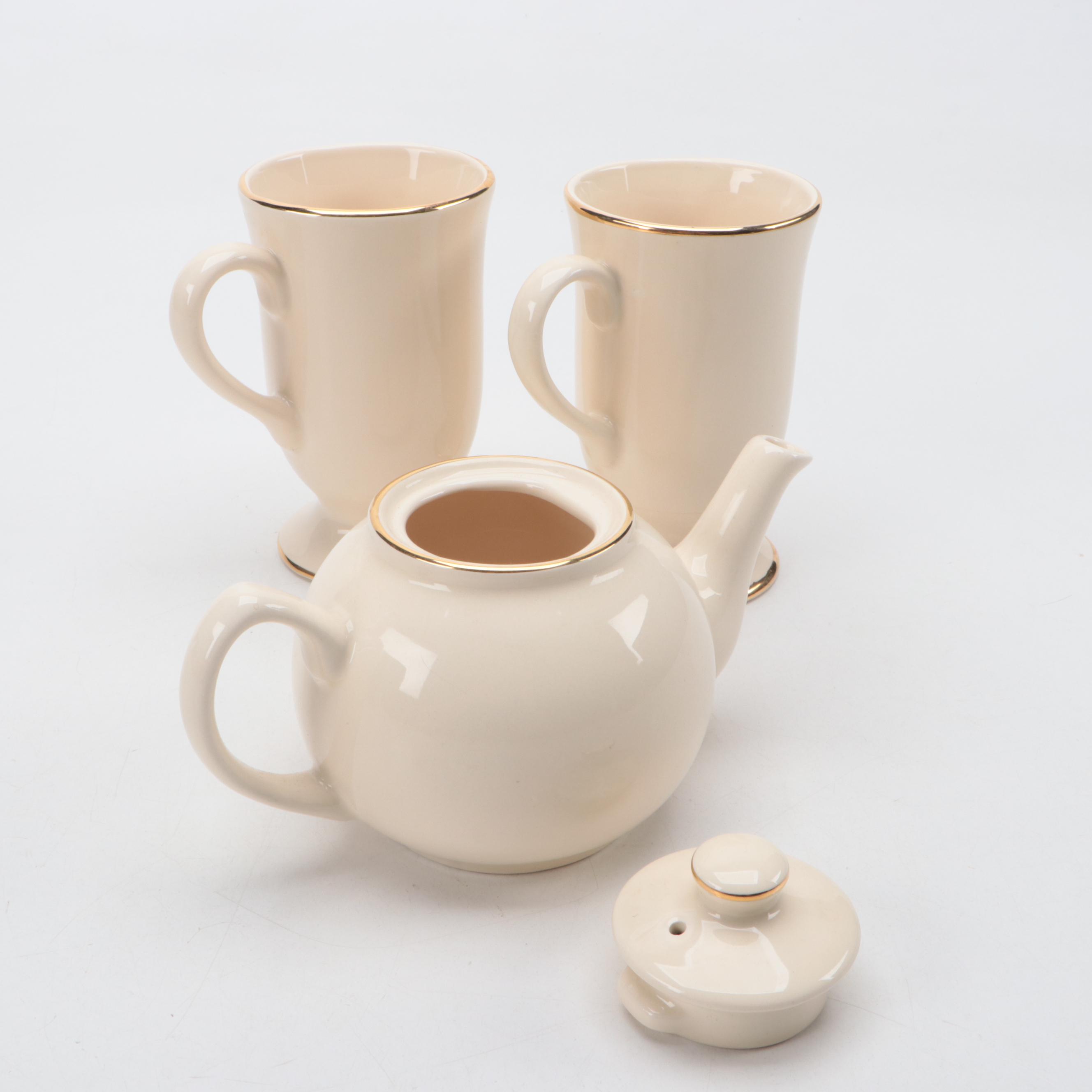 Lefton Porcelain Music Box with Harrods Tea Set and Other Teapots