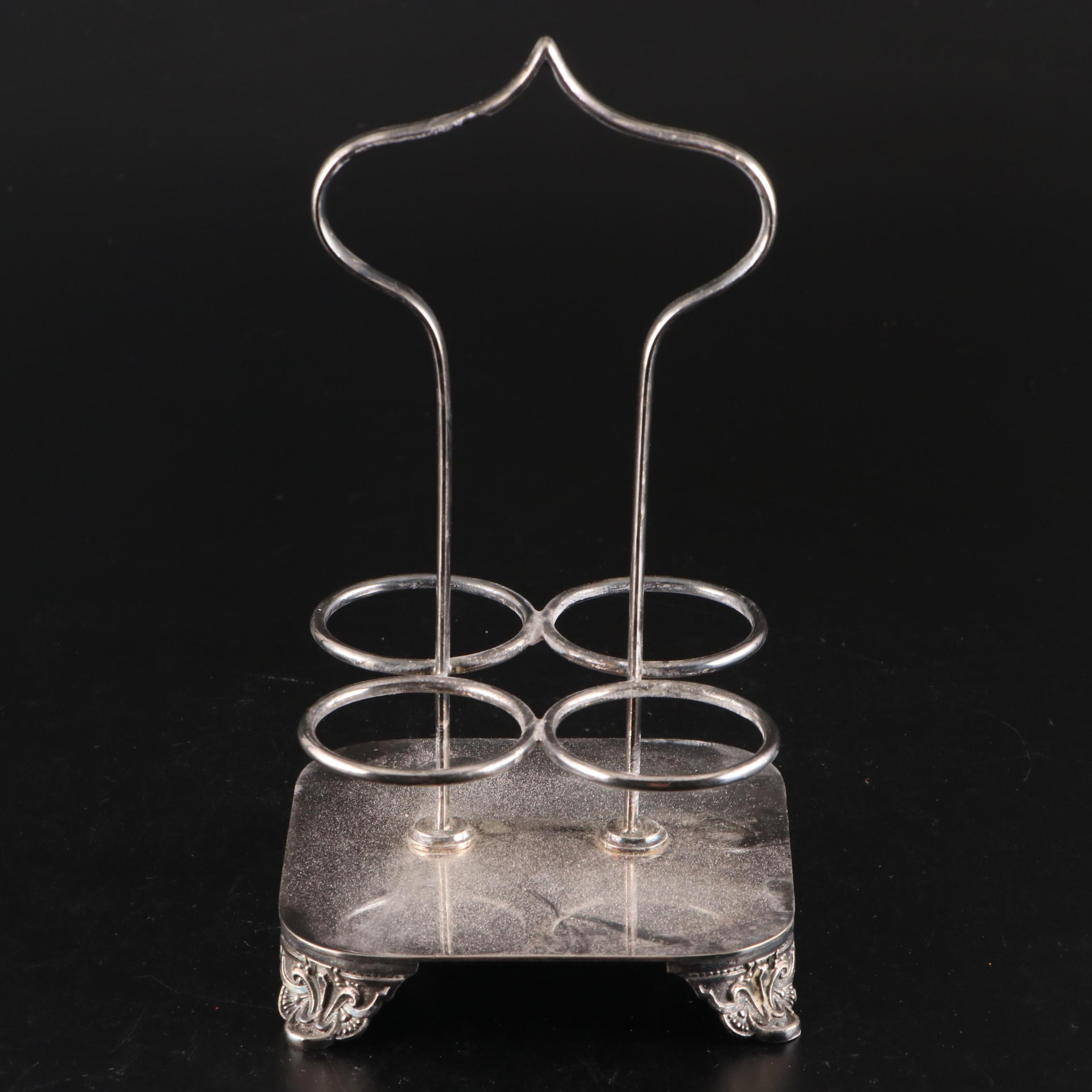 Pinder Brothers Silver Plate Condiment Caddy with Glass Castors and Cruets