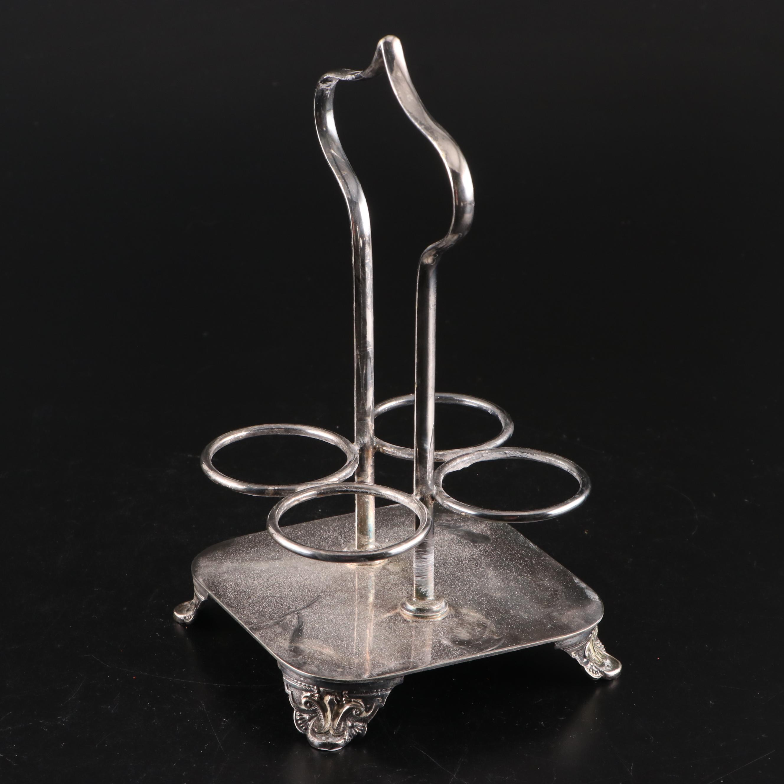 Pinder Brothers Silver Plate Condiment Caddy with Glass Castors and Cruets