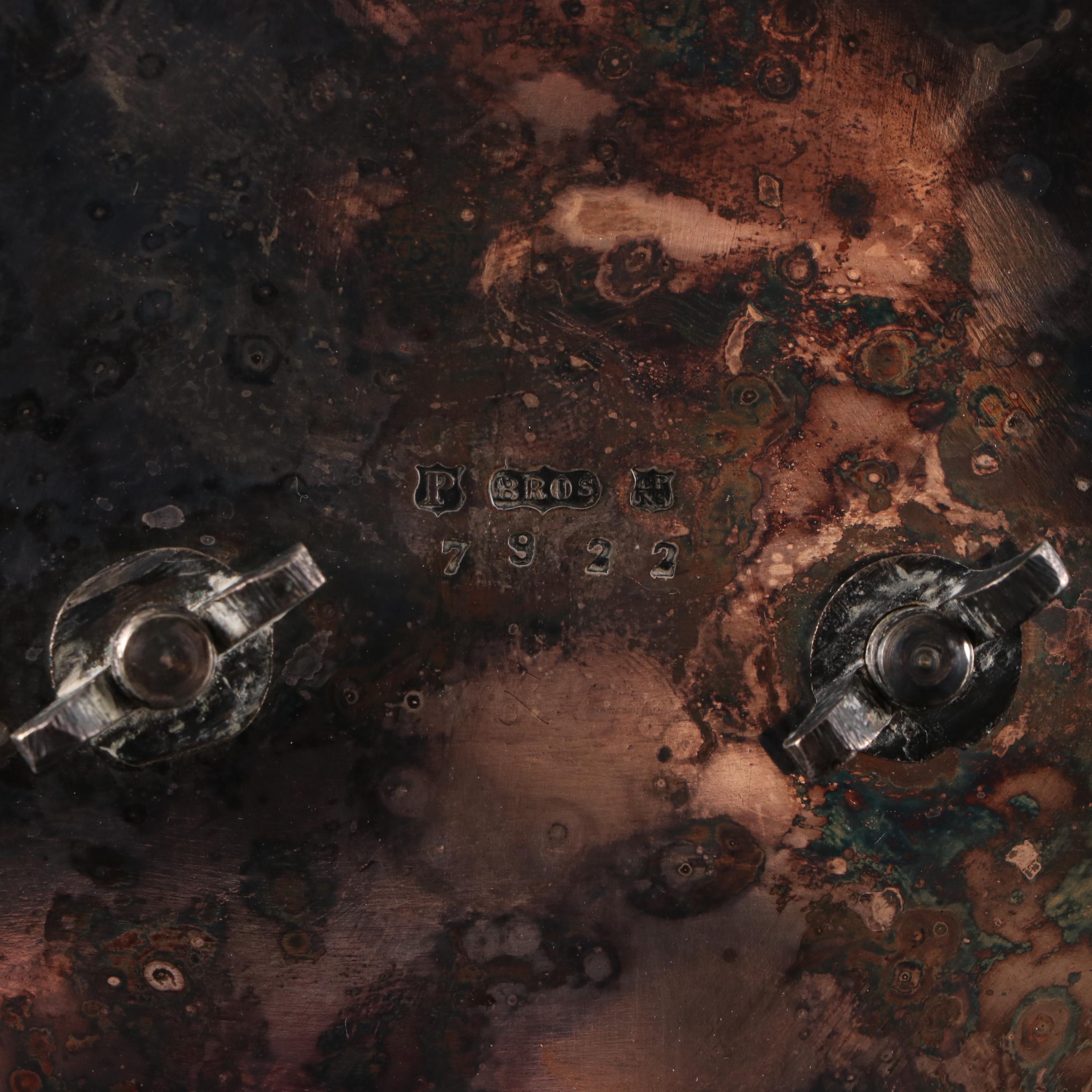 Pinder Brothers Silver Plate Condiment Caddy with Glass Castors and Cruets