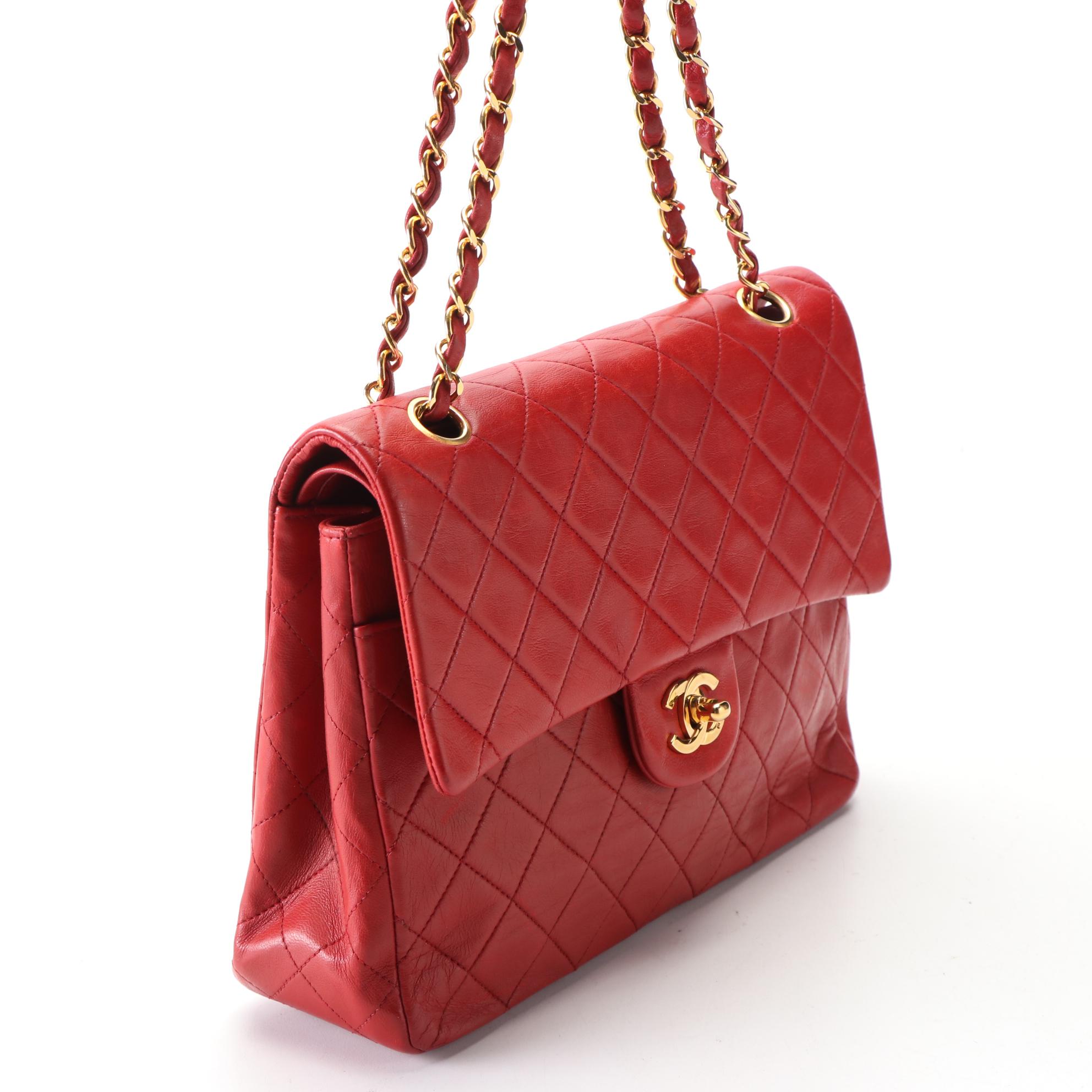 Chanel Timeless Classic Flap Medium Bag in Red Quilted Lambskin Leather