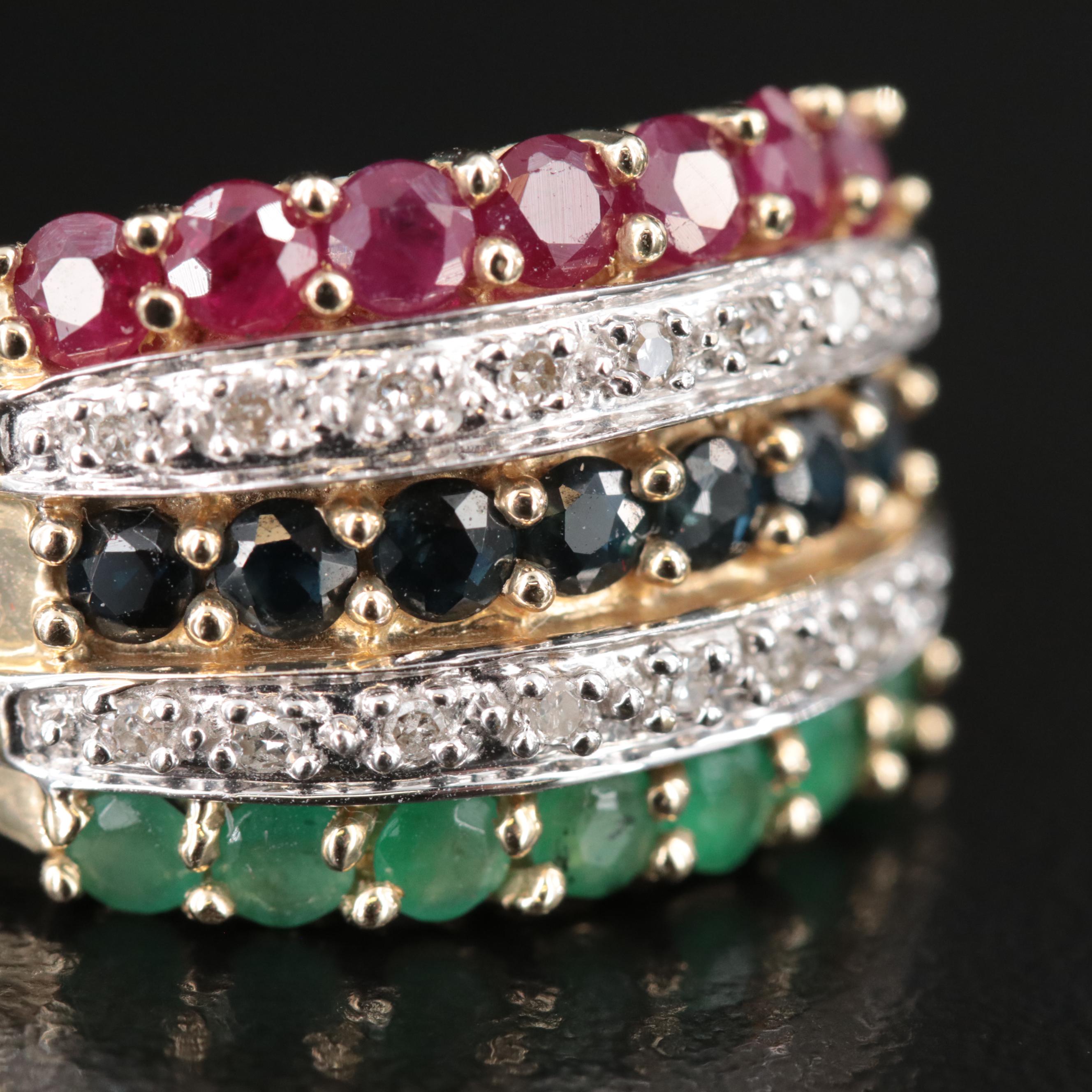 10K Ruby, Sapphire, Emerald and Diamond Ring