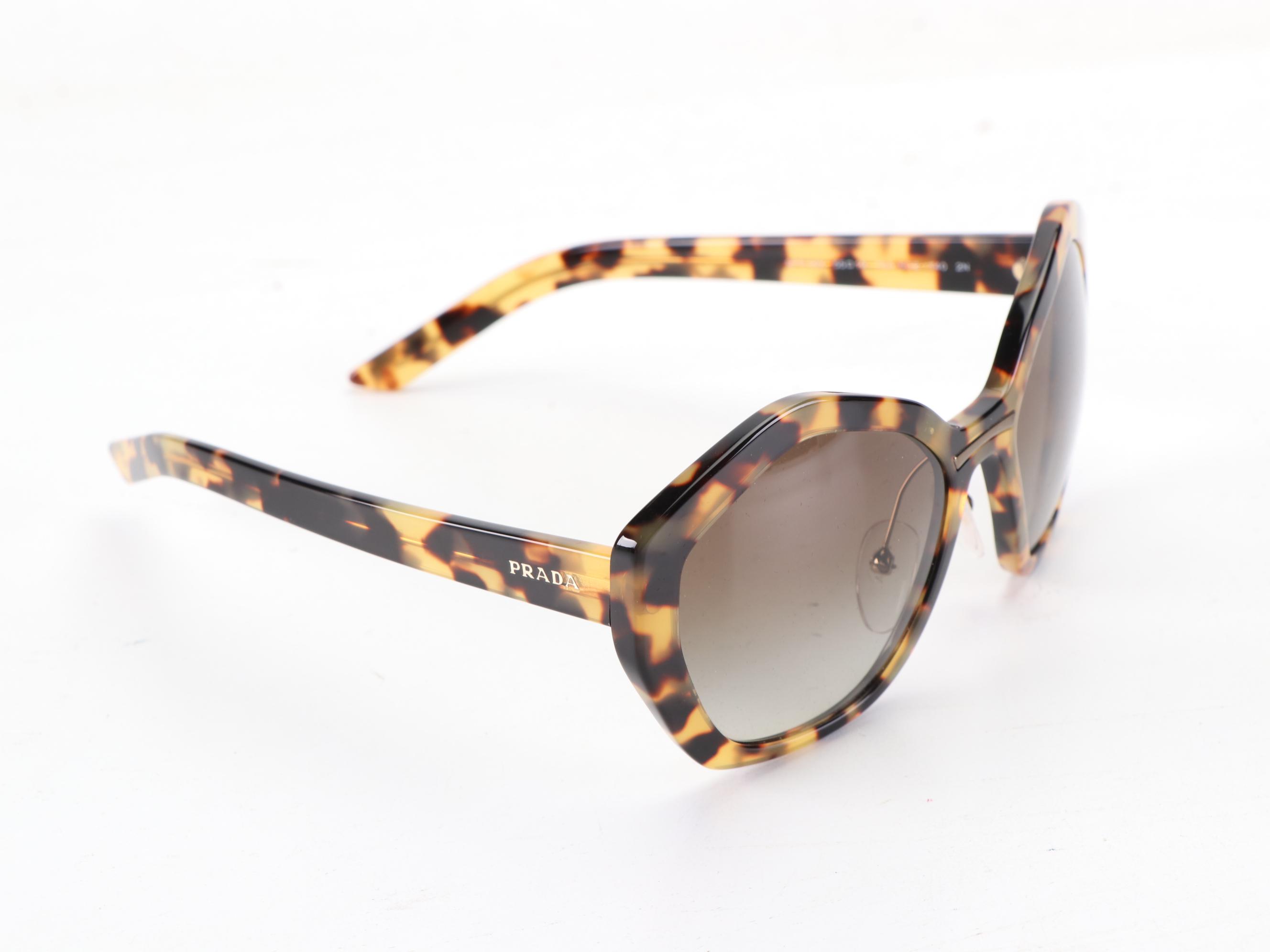 Prada SPR08X Geometric Havana Sunglasses with Case and Box