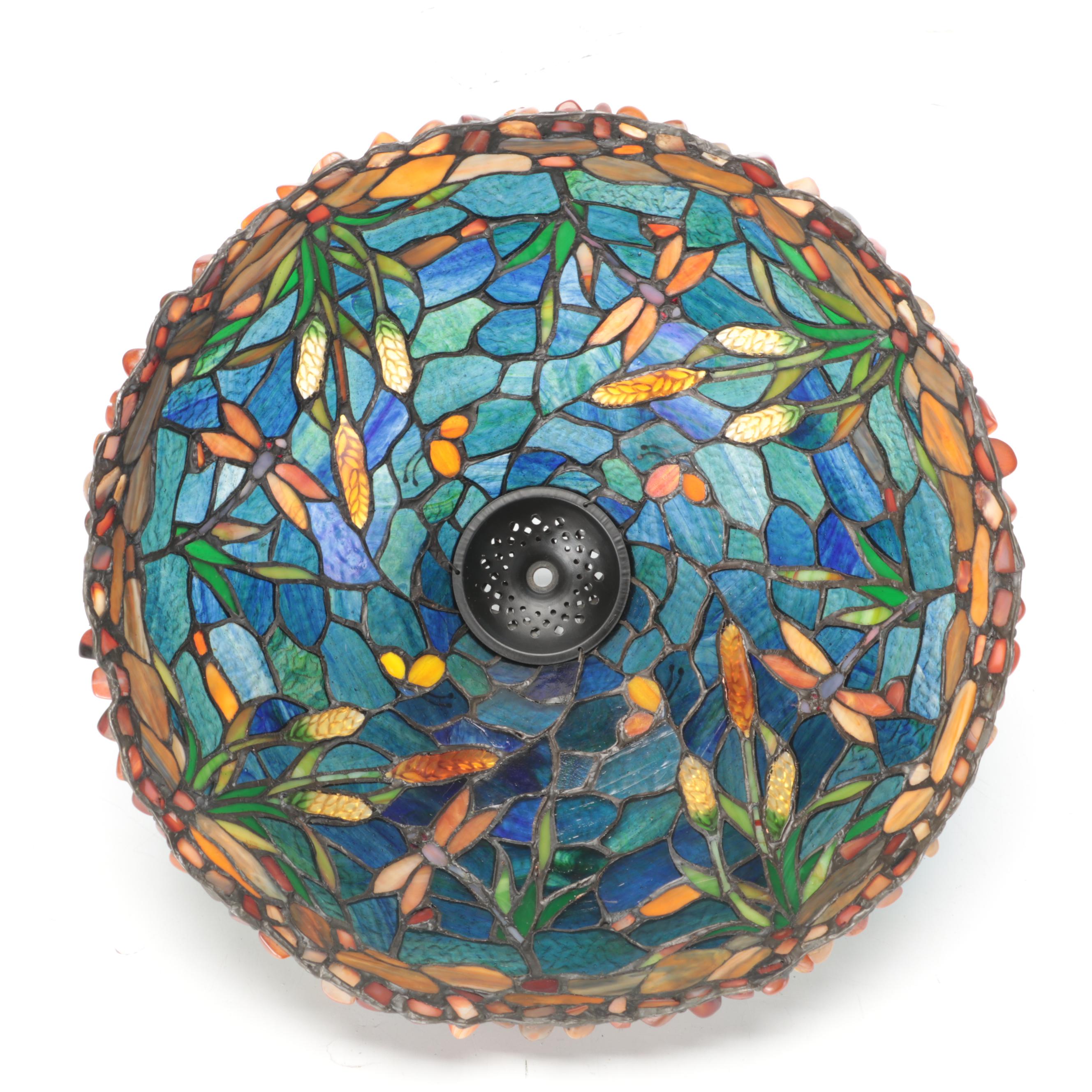 Dragonfly and Cattails Slag Glass Table Lamp, 20th Century