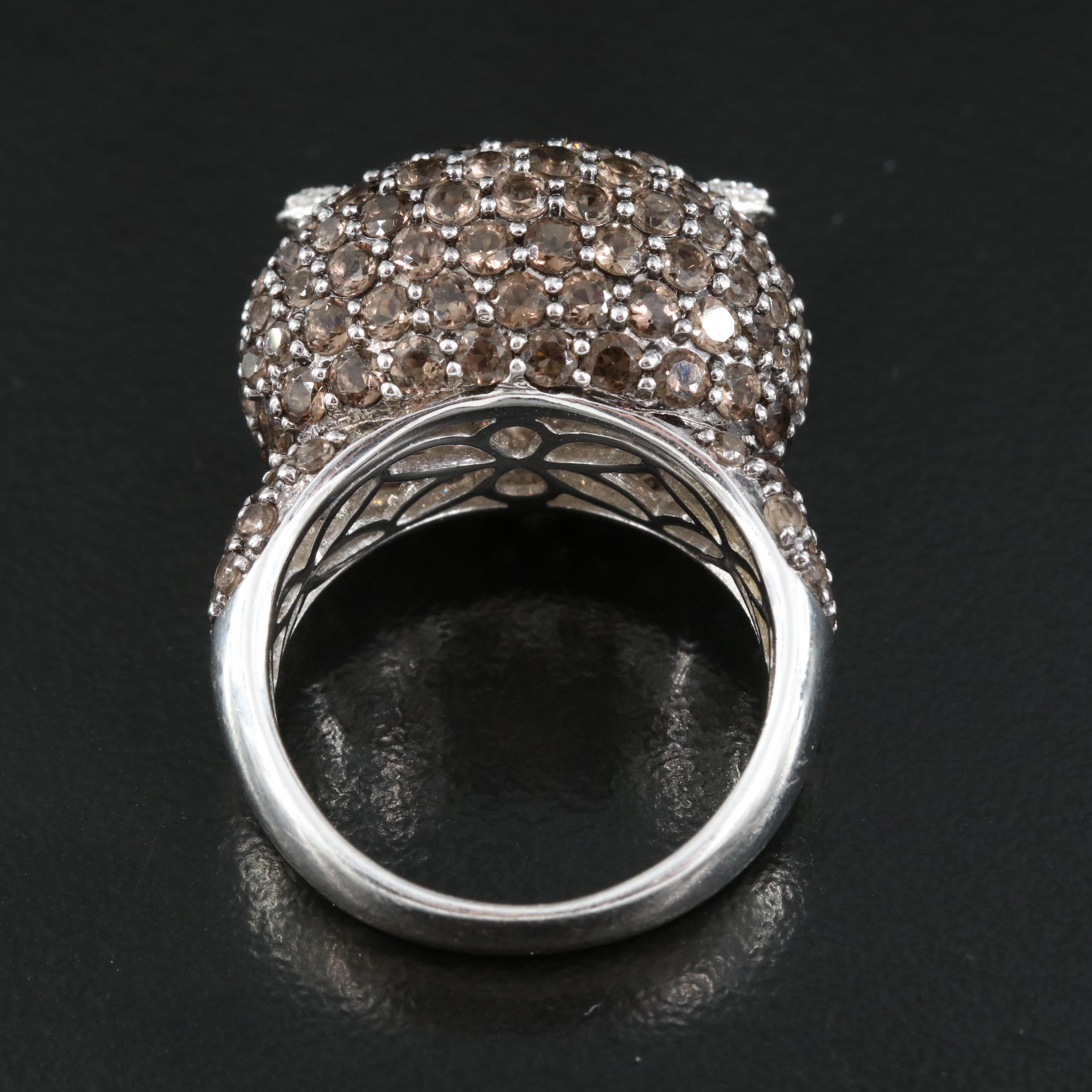 14K Ruby, Pavé Smoky Quartz and Diamond Owl Ring