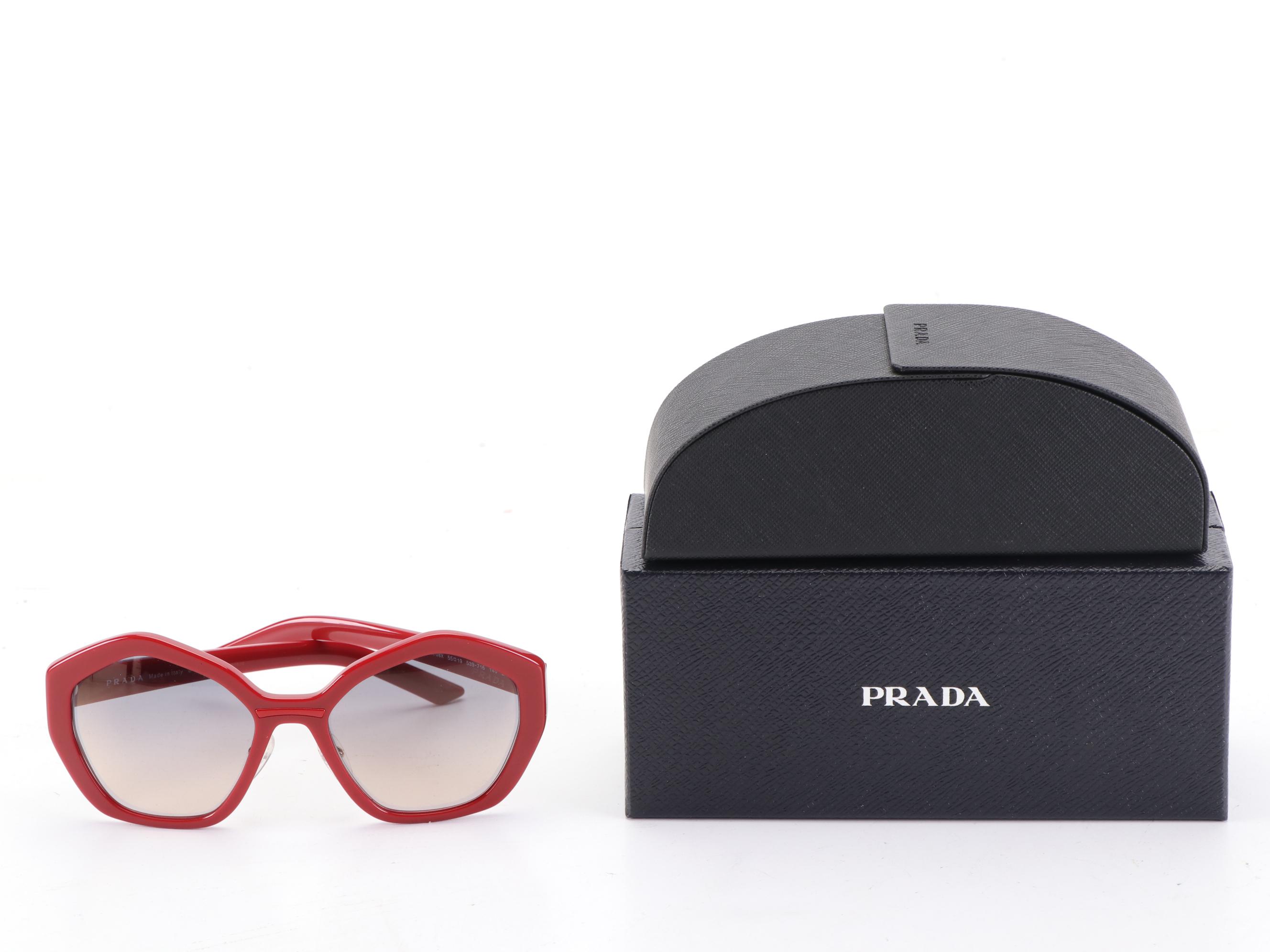 Prada SPR08X Red Angular Sunglasses with Case and Box