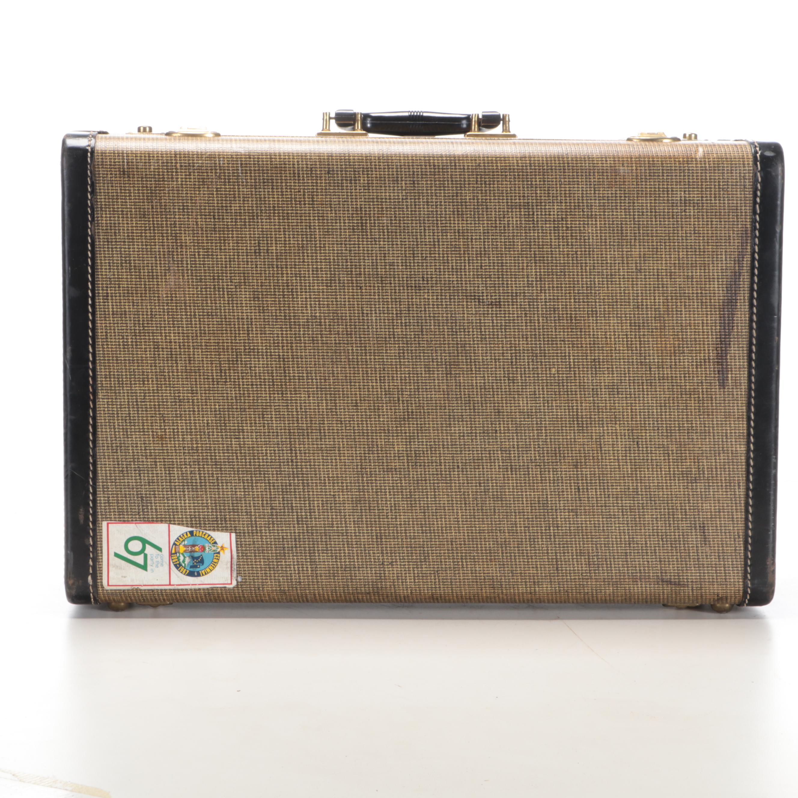 Eagle Wooden Brass-Mounted Travel Suitcase with Satin Lining, 1960s