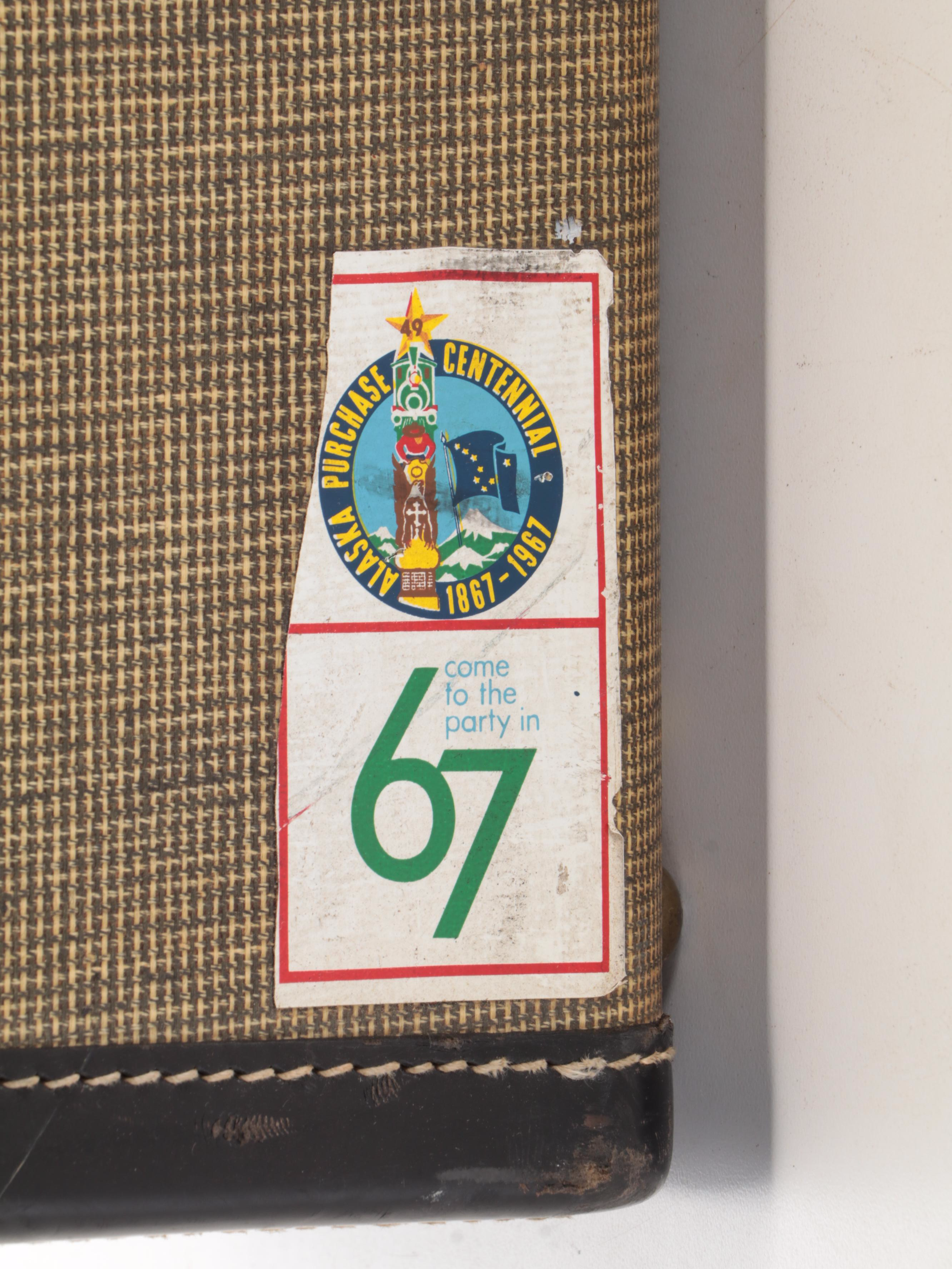 Eagle Wooden Brass-Mounted Travel Suitcase with Satin Lining, 1960s