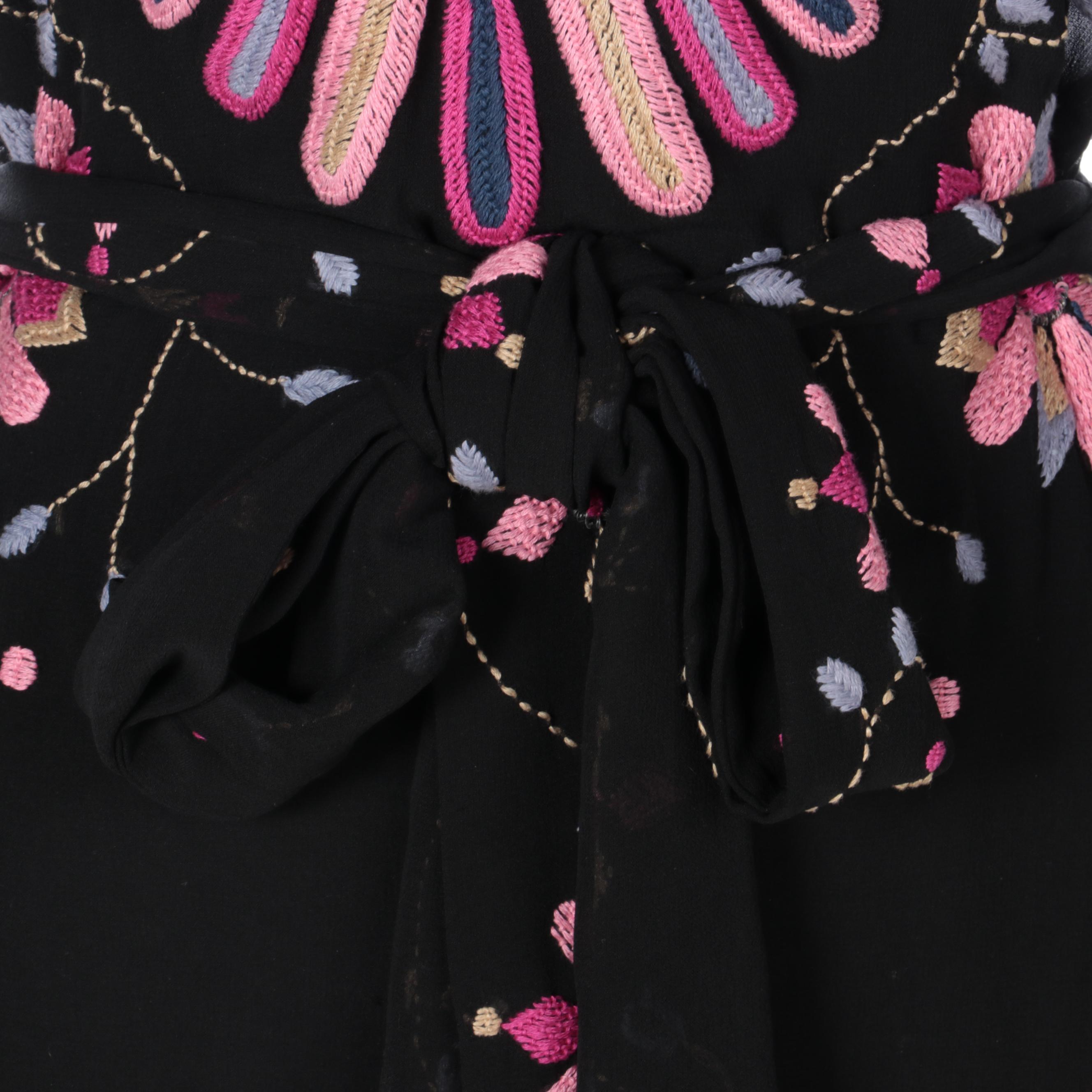 Temperley Belted Embroidered Silk Dress with Vera Wang Body Veils Slip