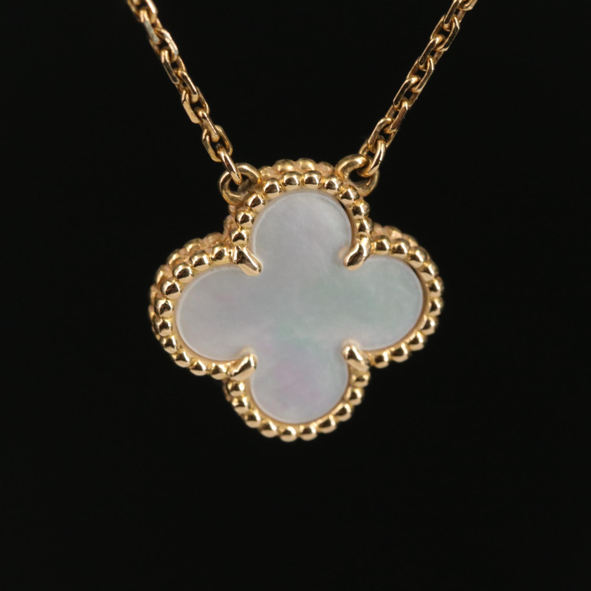Van Cleef & Arpels Vintage 18K Mother-of-Pearl Alhambra Pendant Necklace