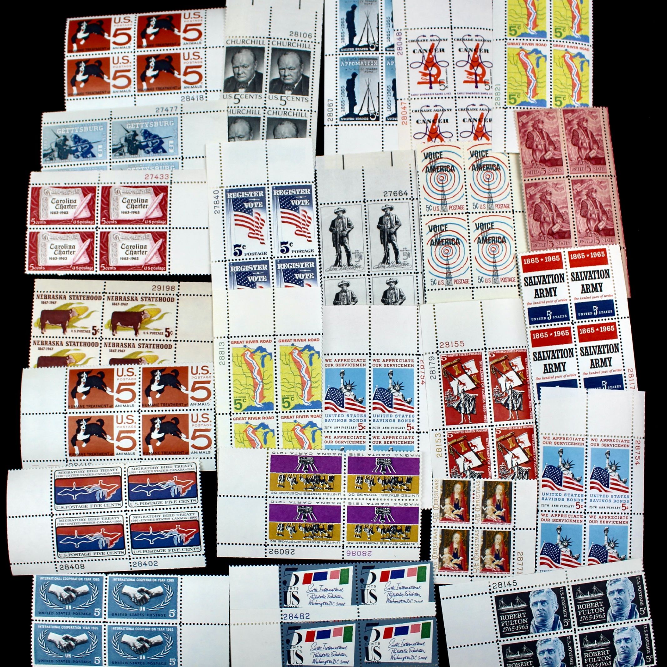 850 U.S. 5Cent Postage Stamp Plate Blocks, 1960s EBTH