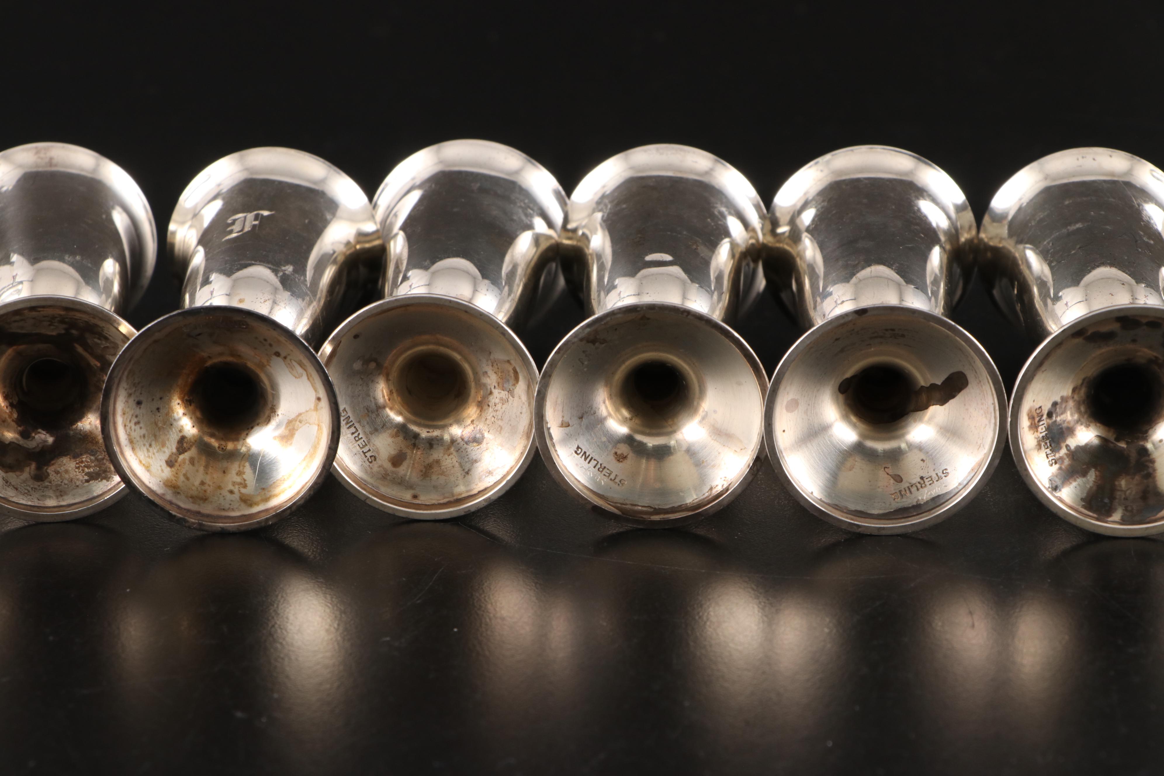 Monogrammed Sterling Silver Cordial Glasses,  20th Century