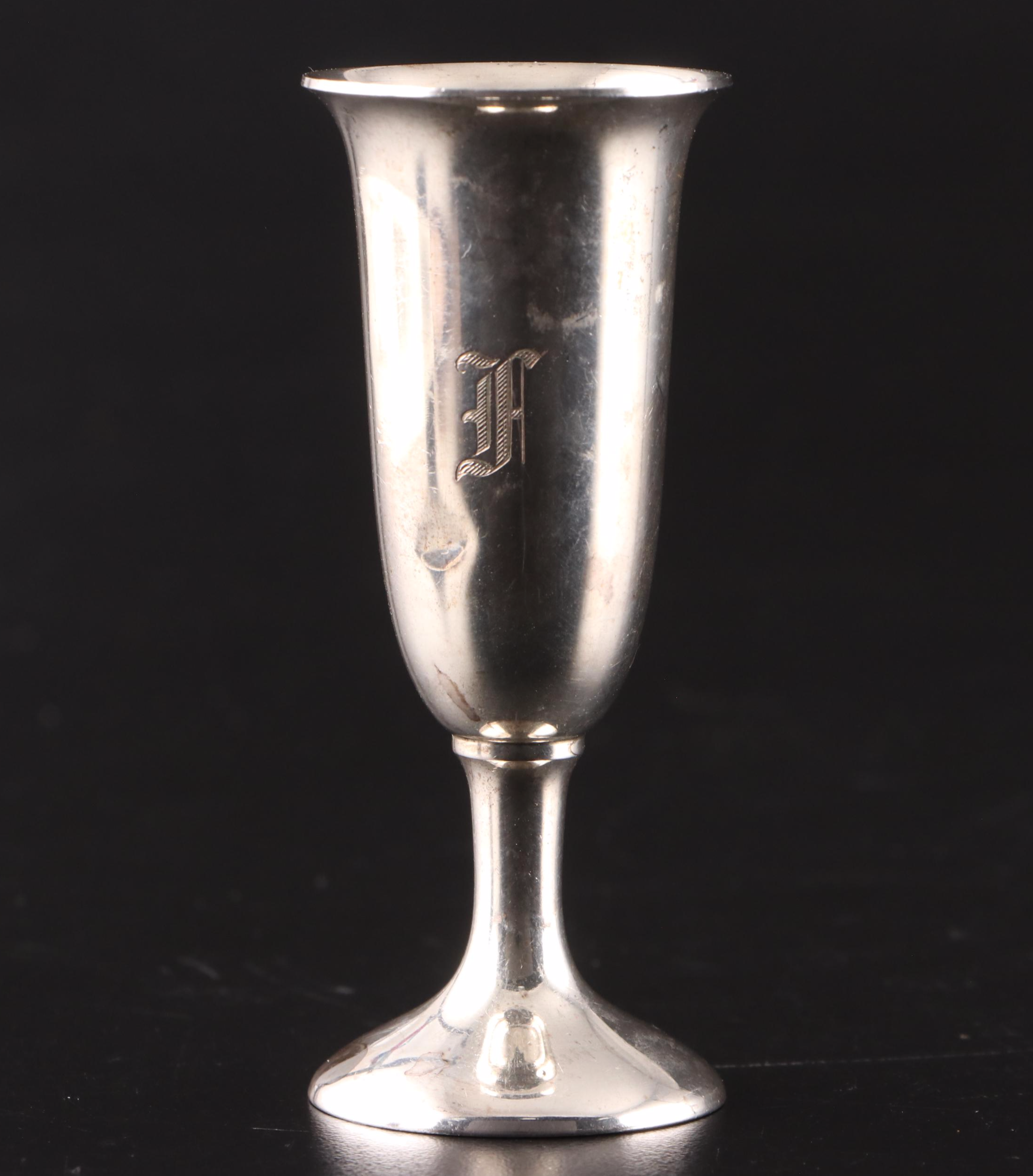 Monogrammed Sterling Silver Cordial Glasses,  20th Century