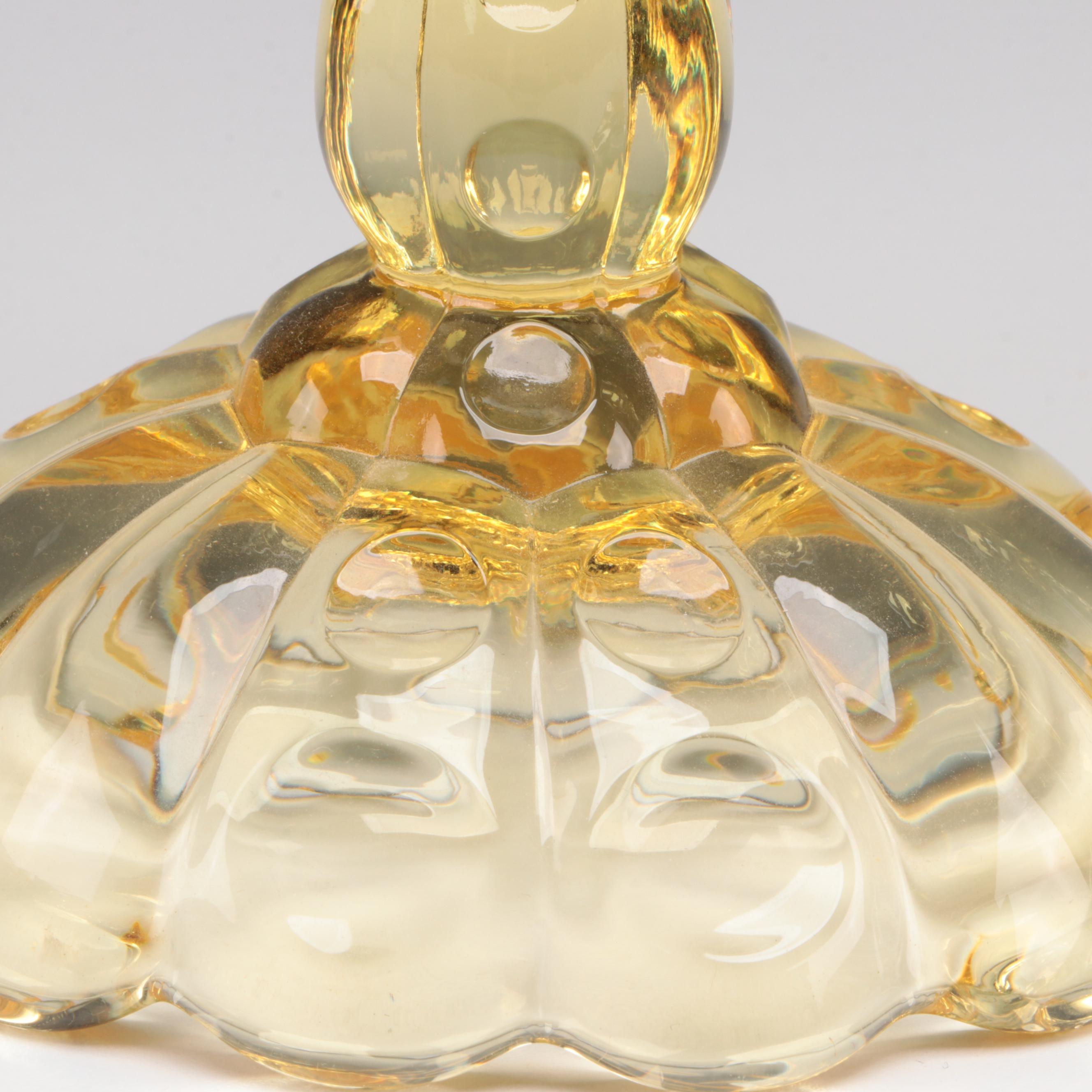 Heisey "Old Sandwich" Sahara Yellow Glass Candlesticks, 1931–1937