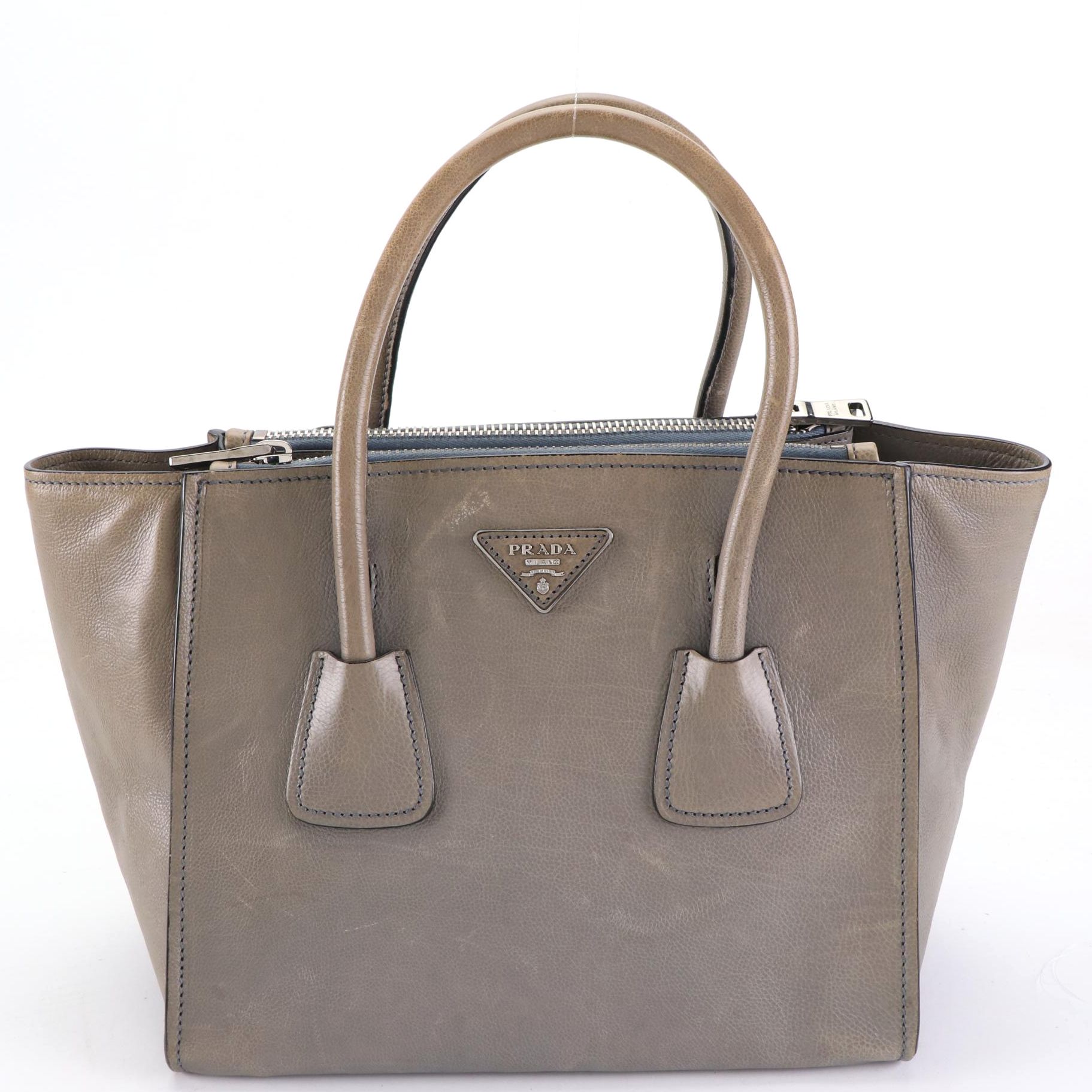 Prada Twin Pocket Two-Way Tote Bag in Glacé Calfskin Leather