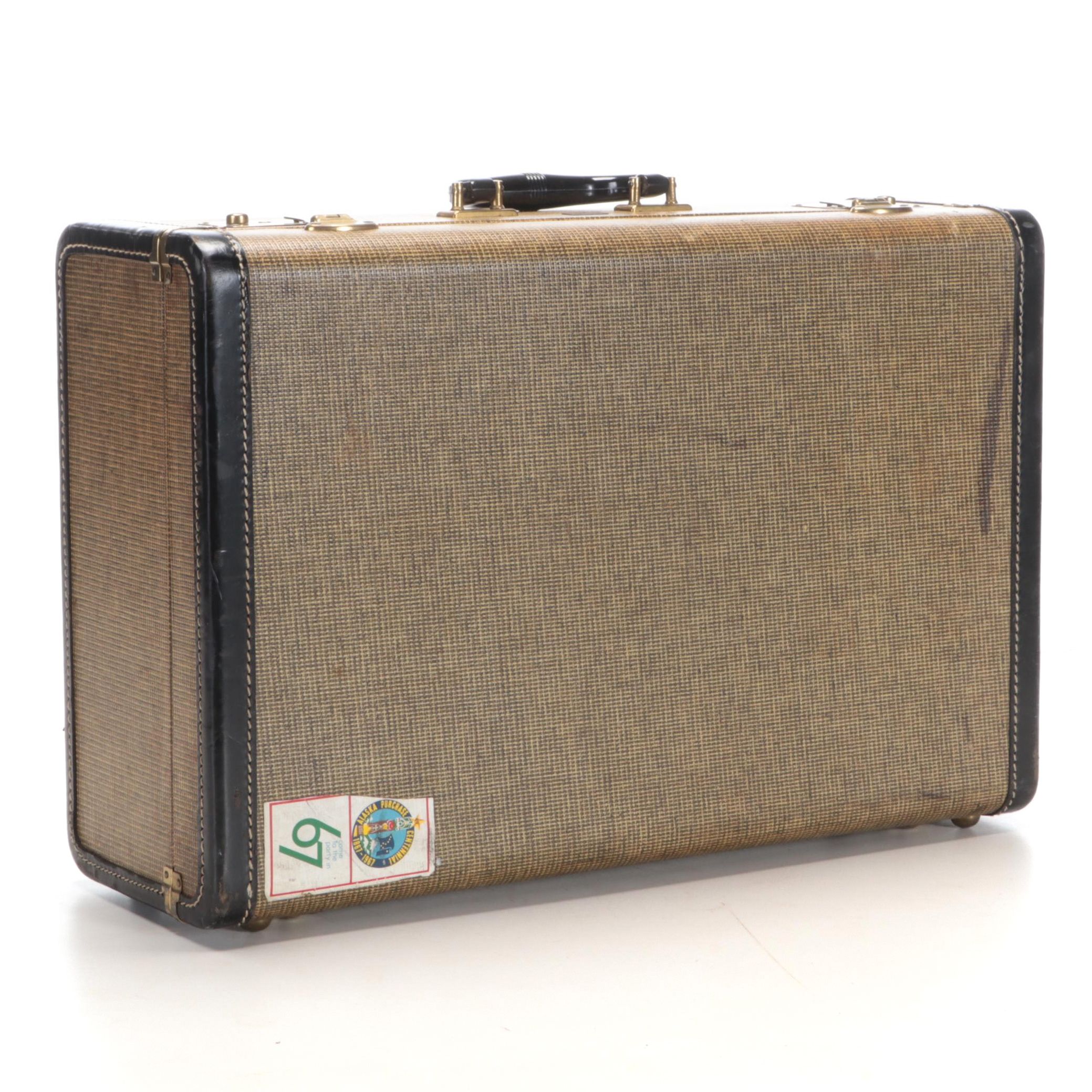 Eagle Wooden Brass-Mounted Travel Suitcase with Satin Lining, 1960s
