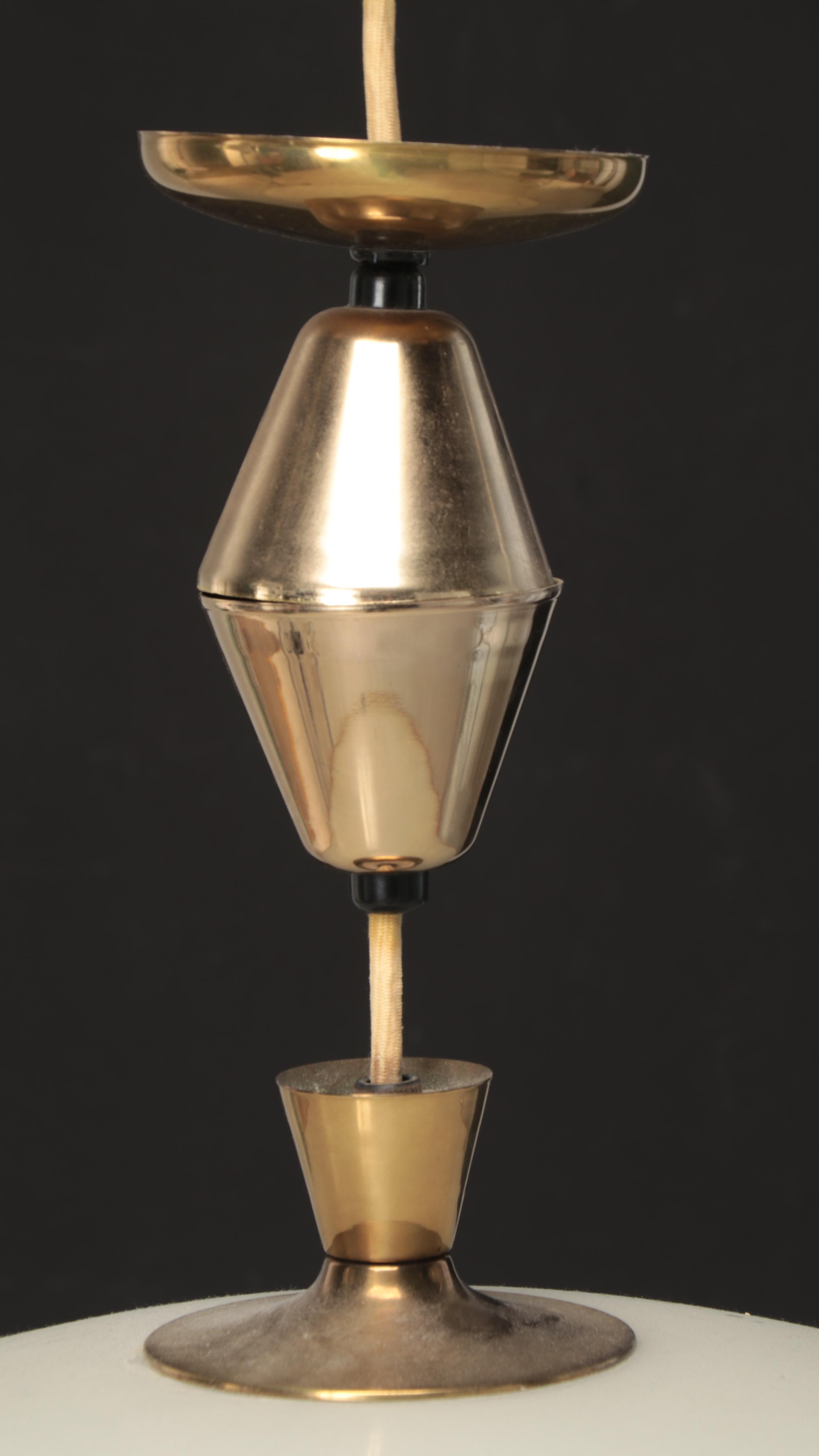 John C. Virden Mid Century Modern Pull Down Brass and Enamel Pendant Light