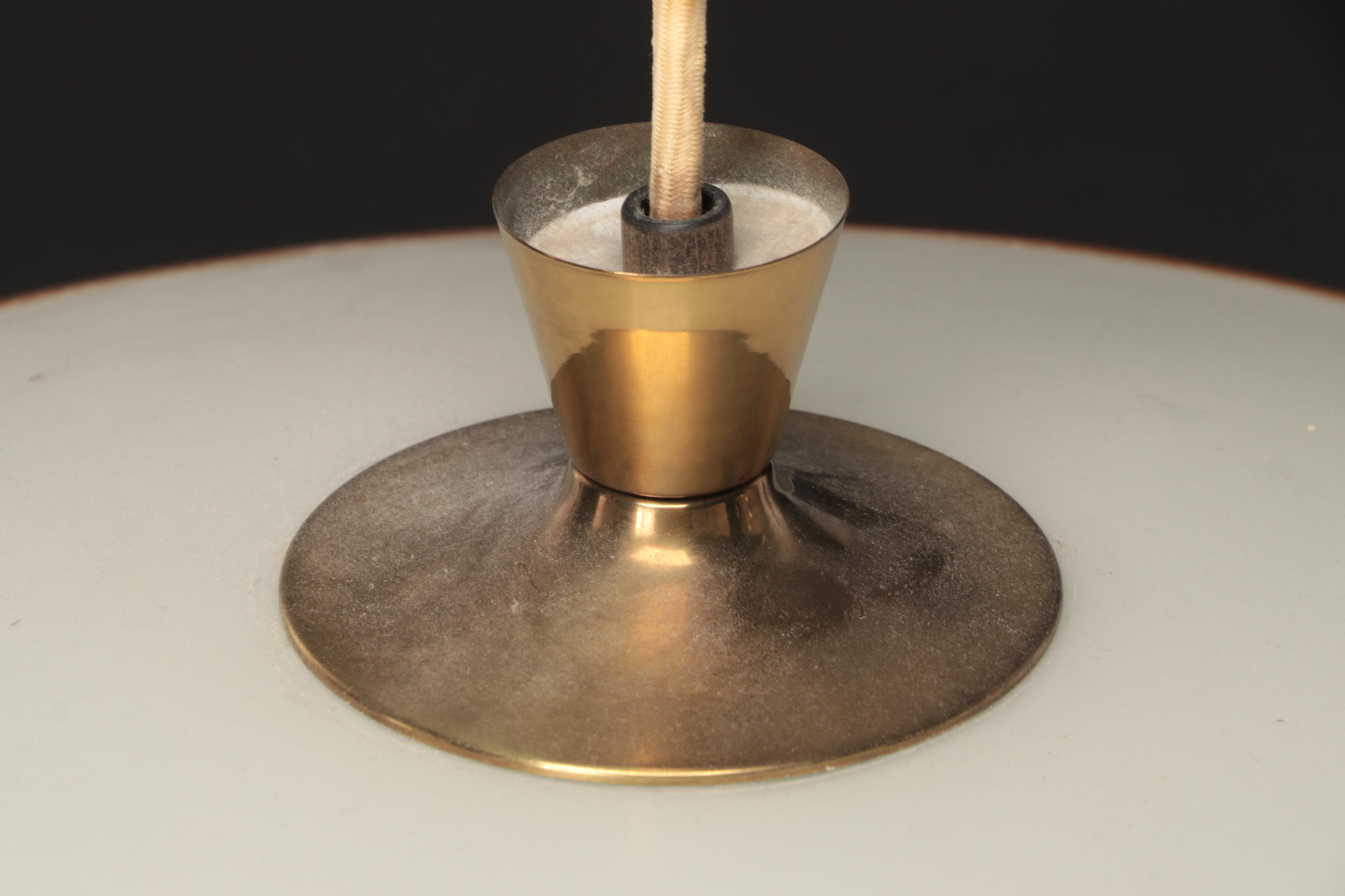 John C. Virden Mid Century Modern Pull Down Brass and Enamel Pendant Light