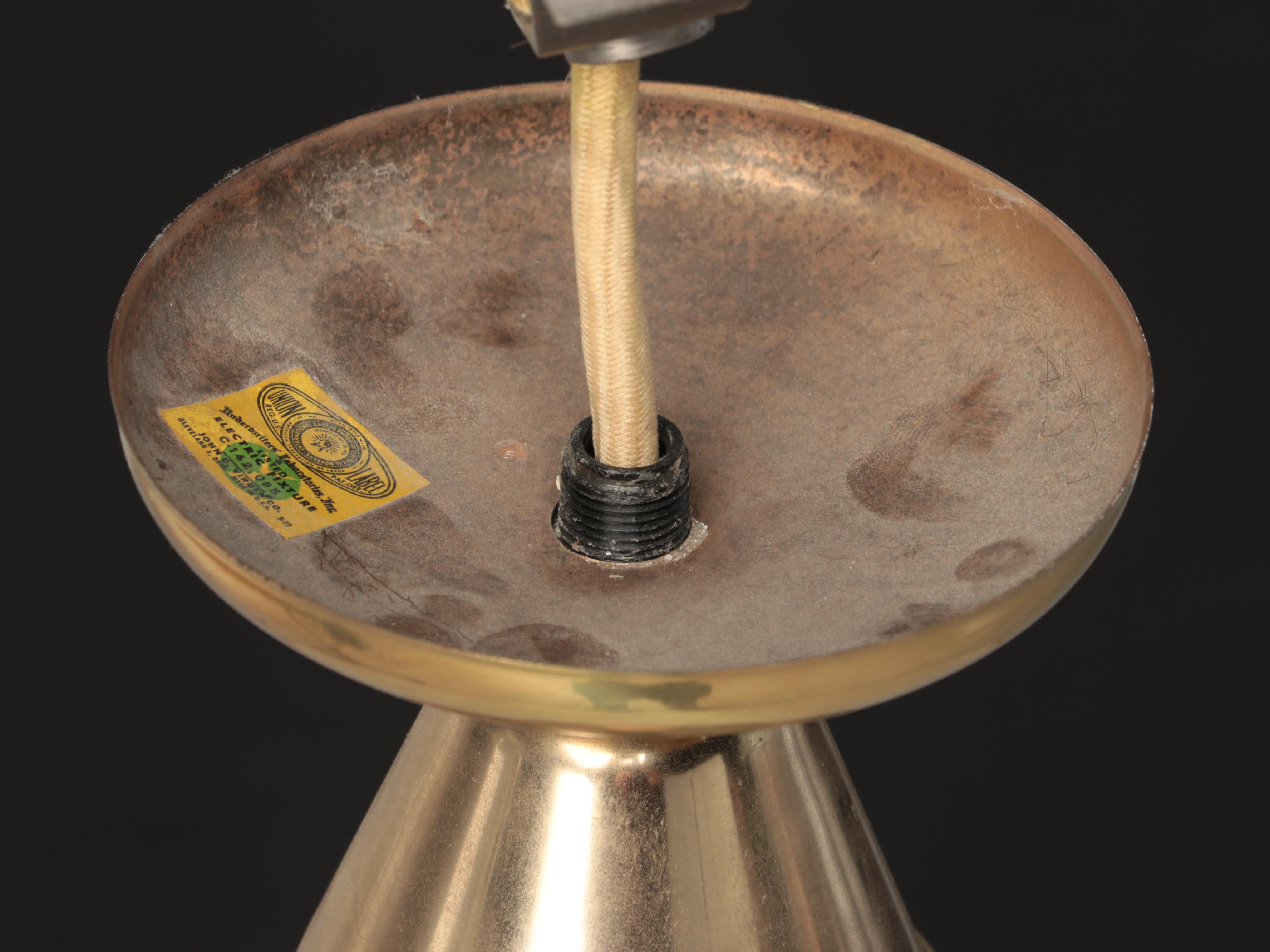 John C. Virden Mid Century Modern Pull Down Brass and Enamel Pendant Light