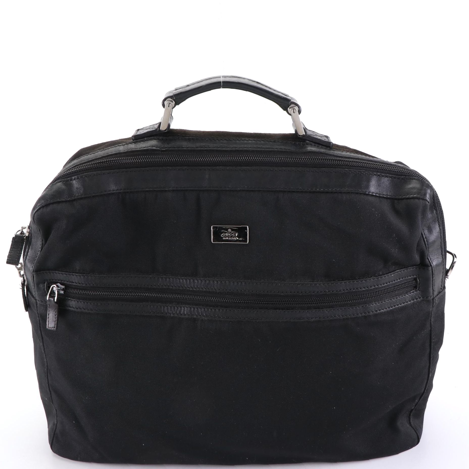 Gucci Soft Briefcase Bag in Black Nylon with Black Leather Trim