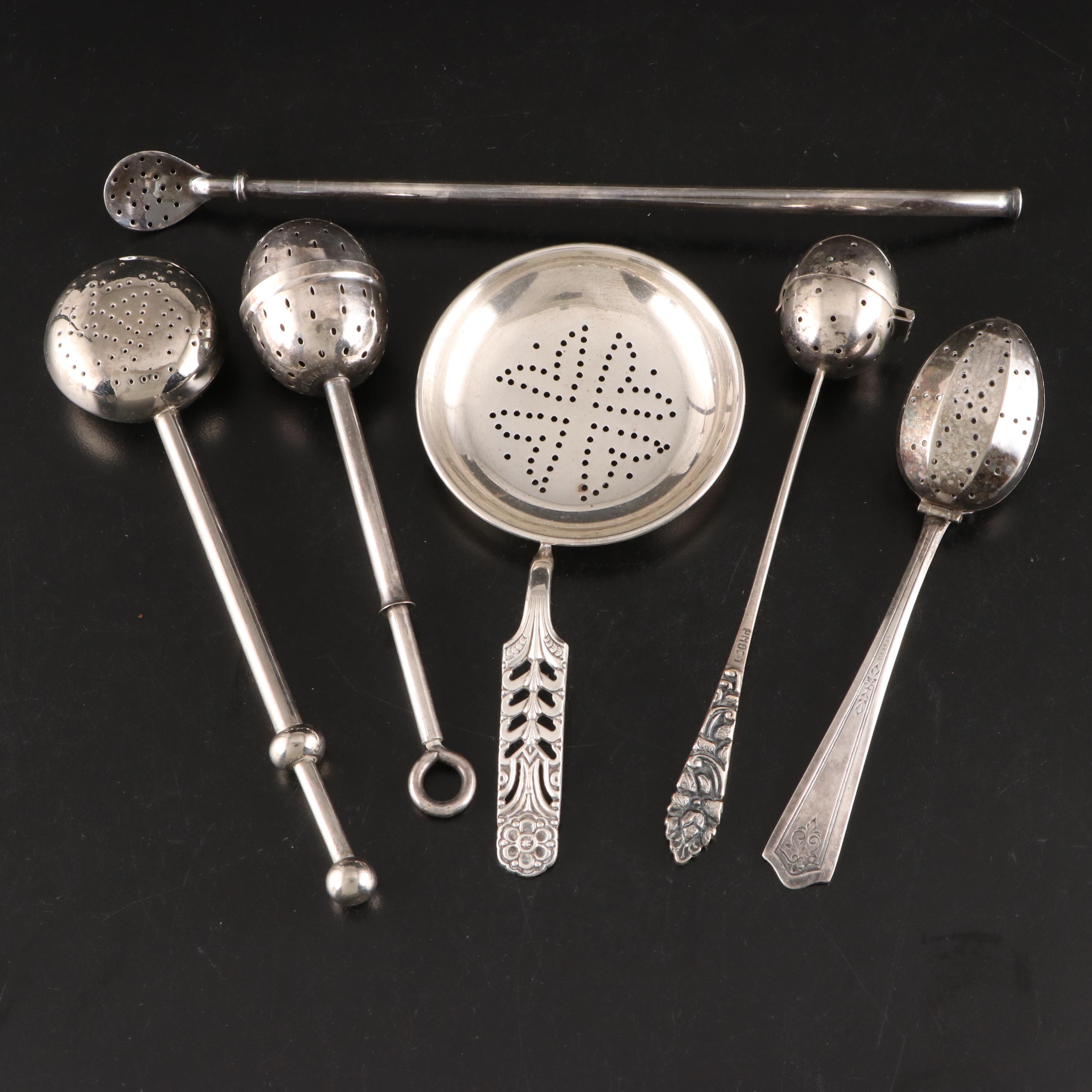 Sterling Silver Tea Strainer with 800 Silver Tea Ball and Plated Tea Strainers