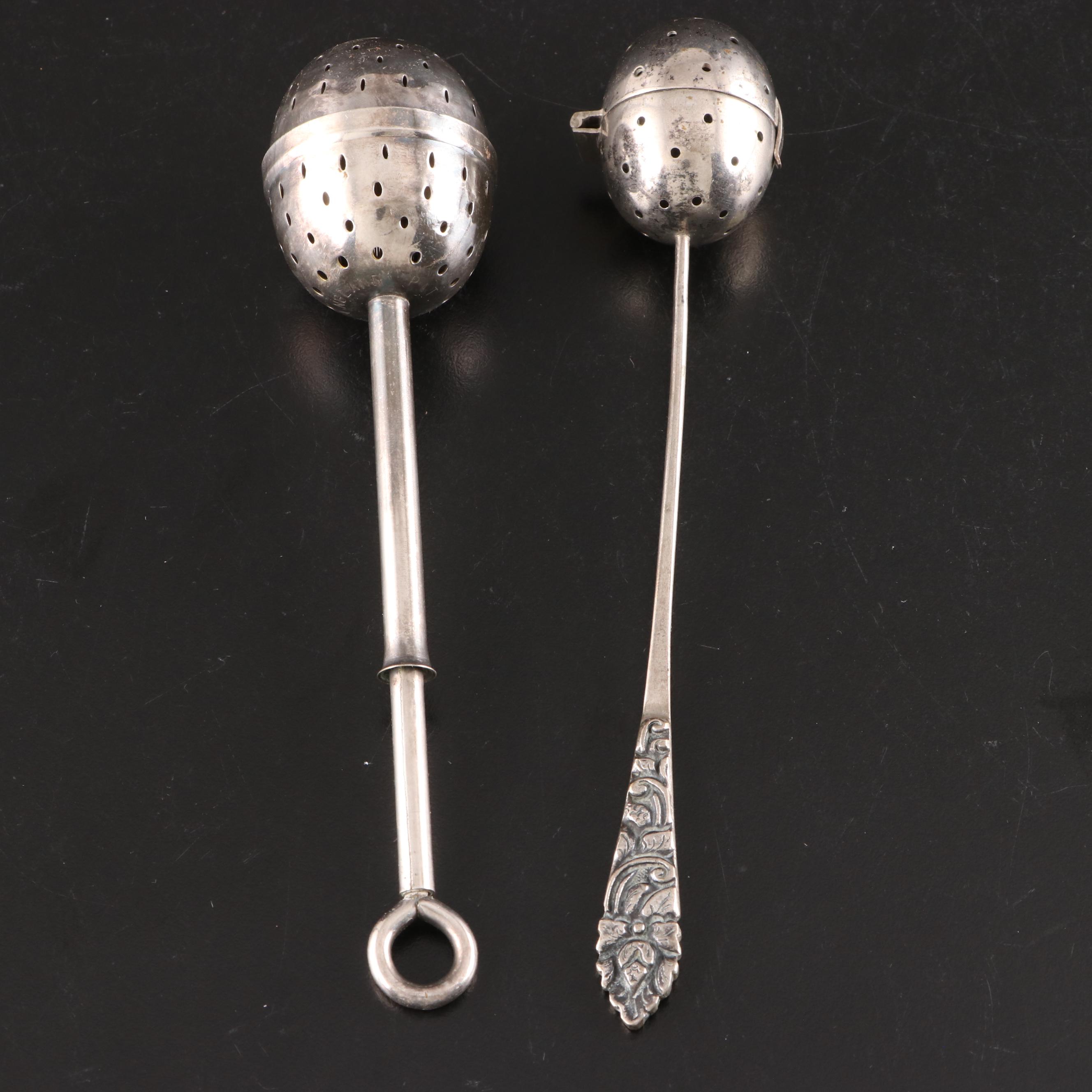 Sterling Silver Tea Strainer with 800 Silver Tea Ball and Plated Tea Strainers