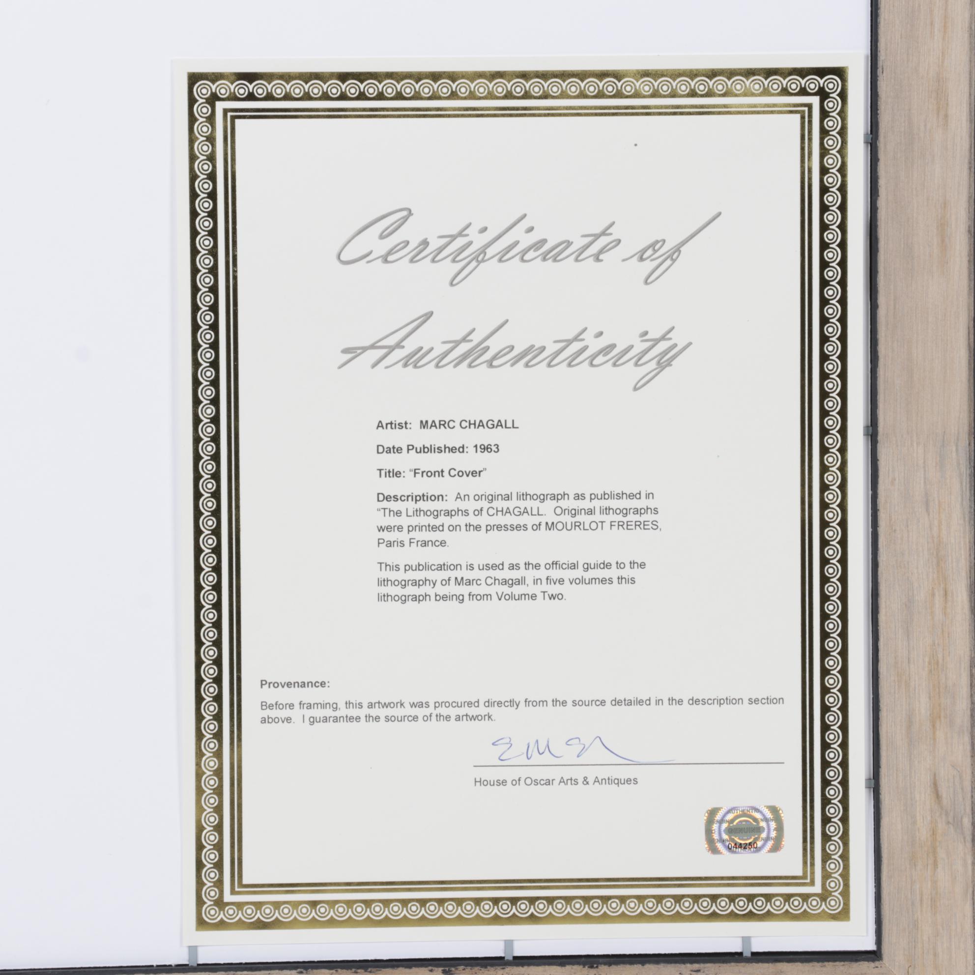 Marc Chagall Color Lithograph From "The Lithographs of Chagall," 1963