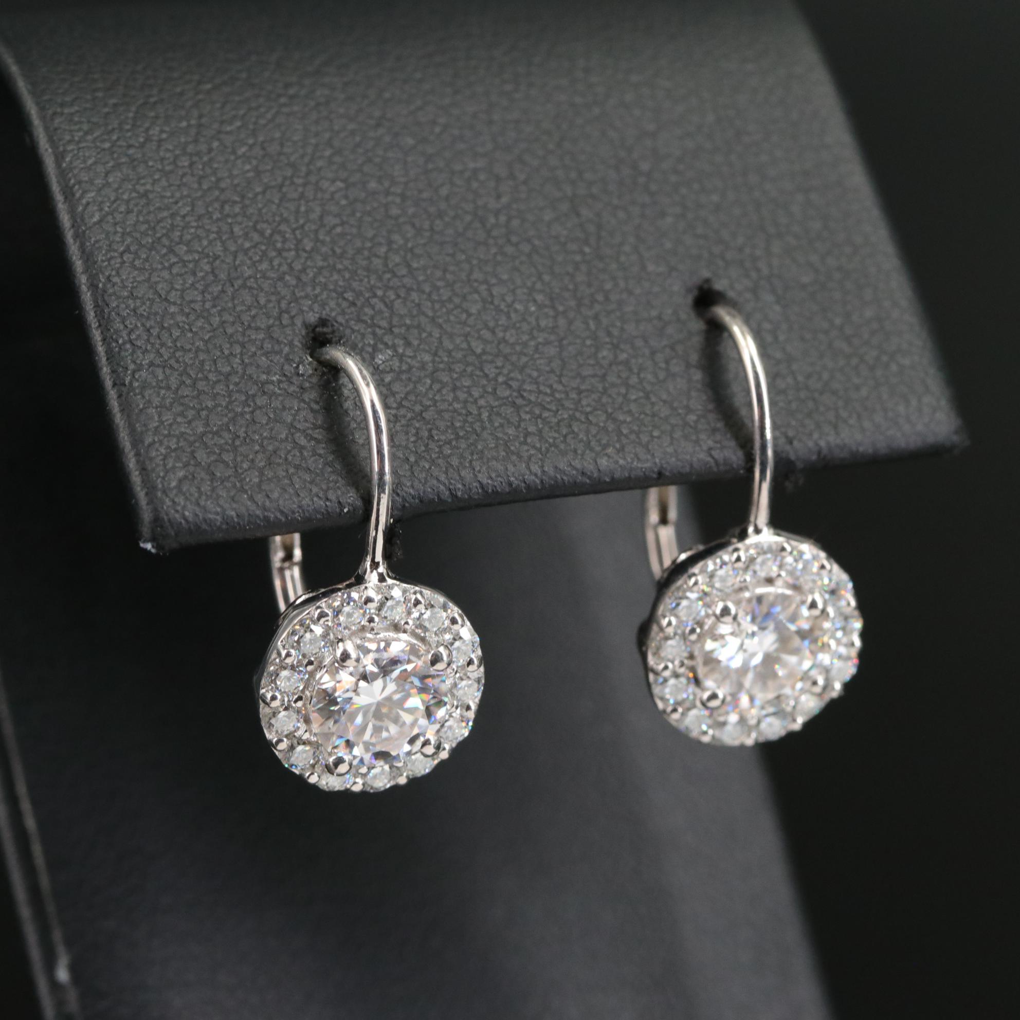 Sterling Moissanite Round Drop Earrings