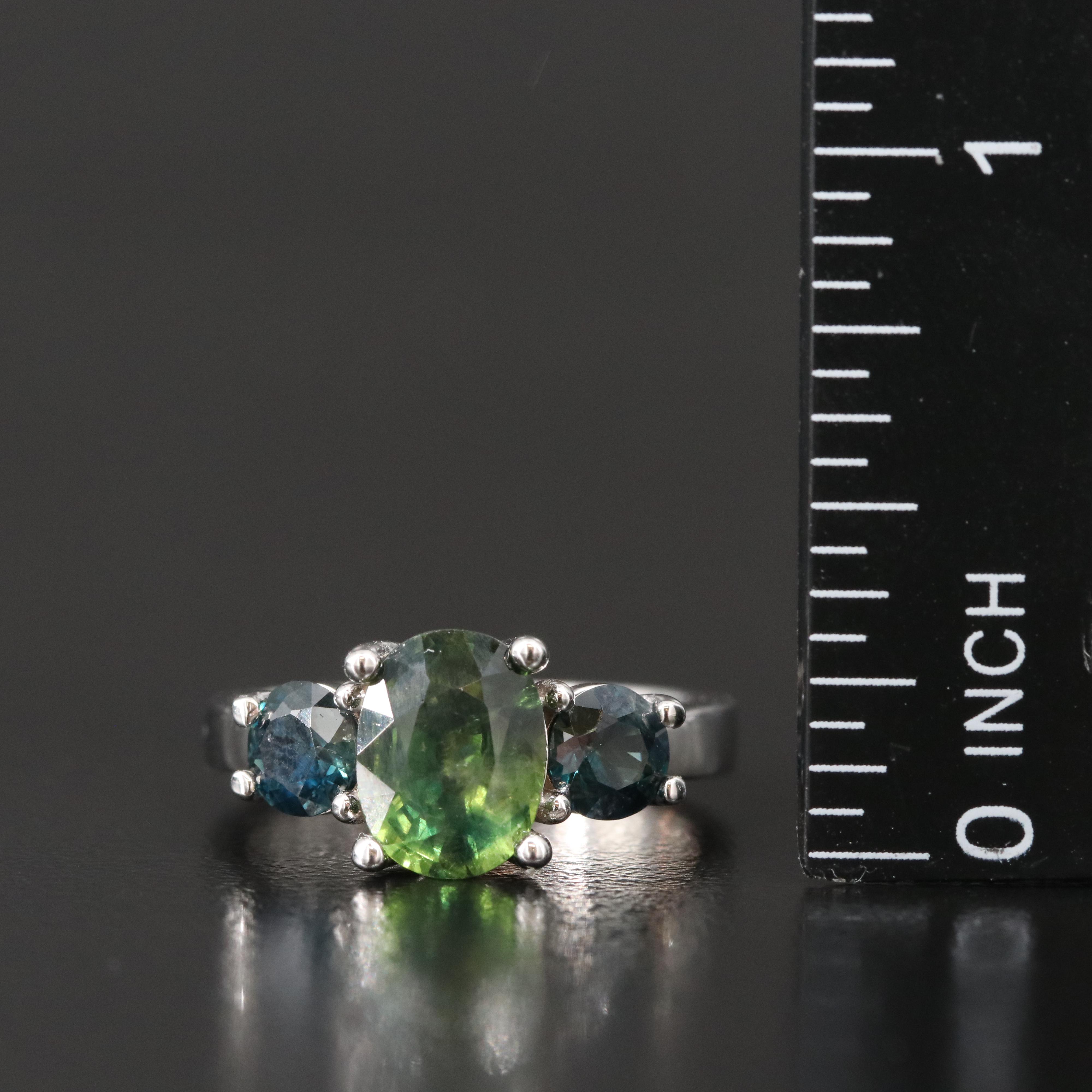 14K Sapphire Three Stone Ring with 2.68 CT Center