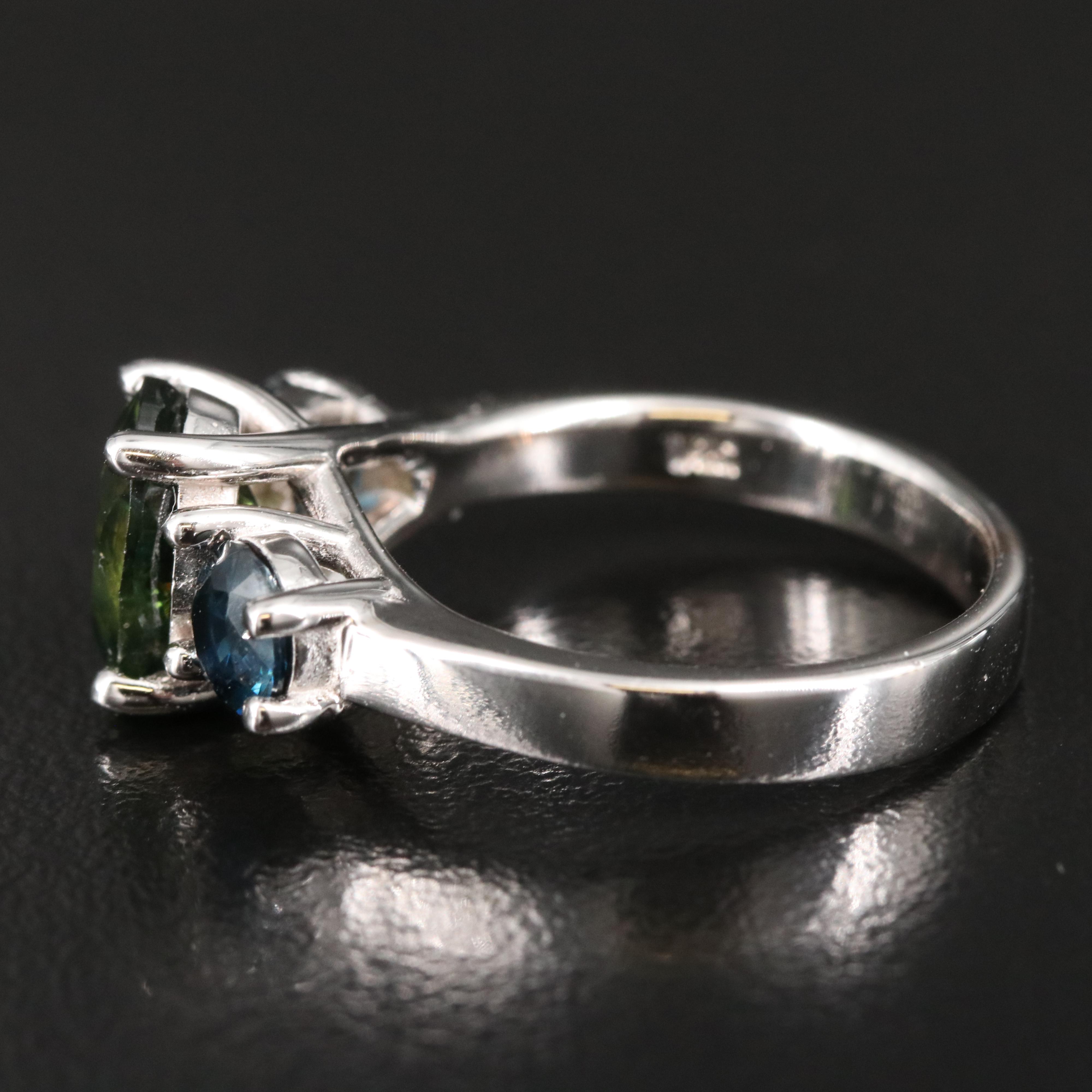 14K Sapphire Three Stone Ring with 2.68 CT Center