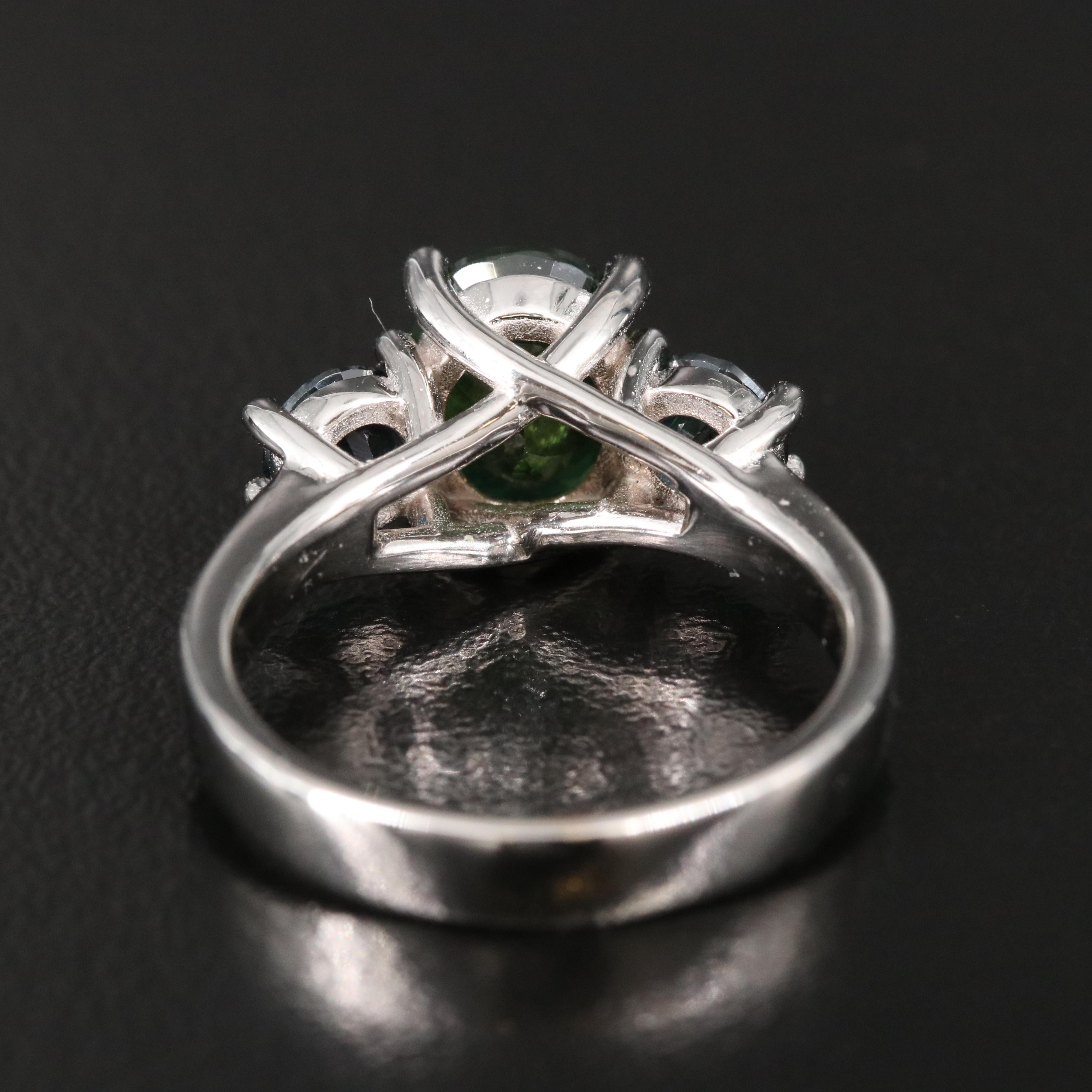 14K Sapphire Three Stone Ring with 2.68 CT Center