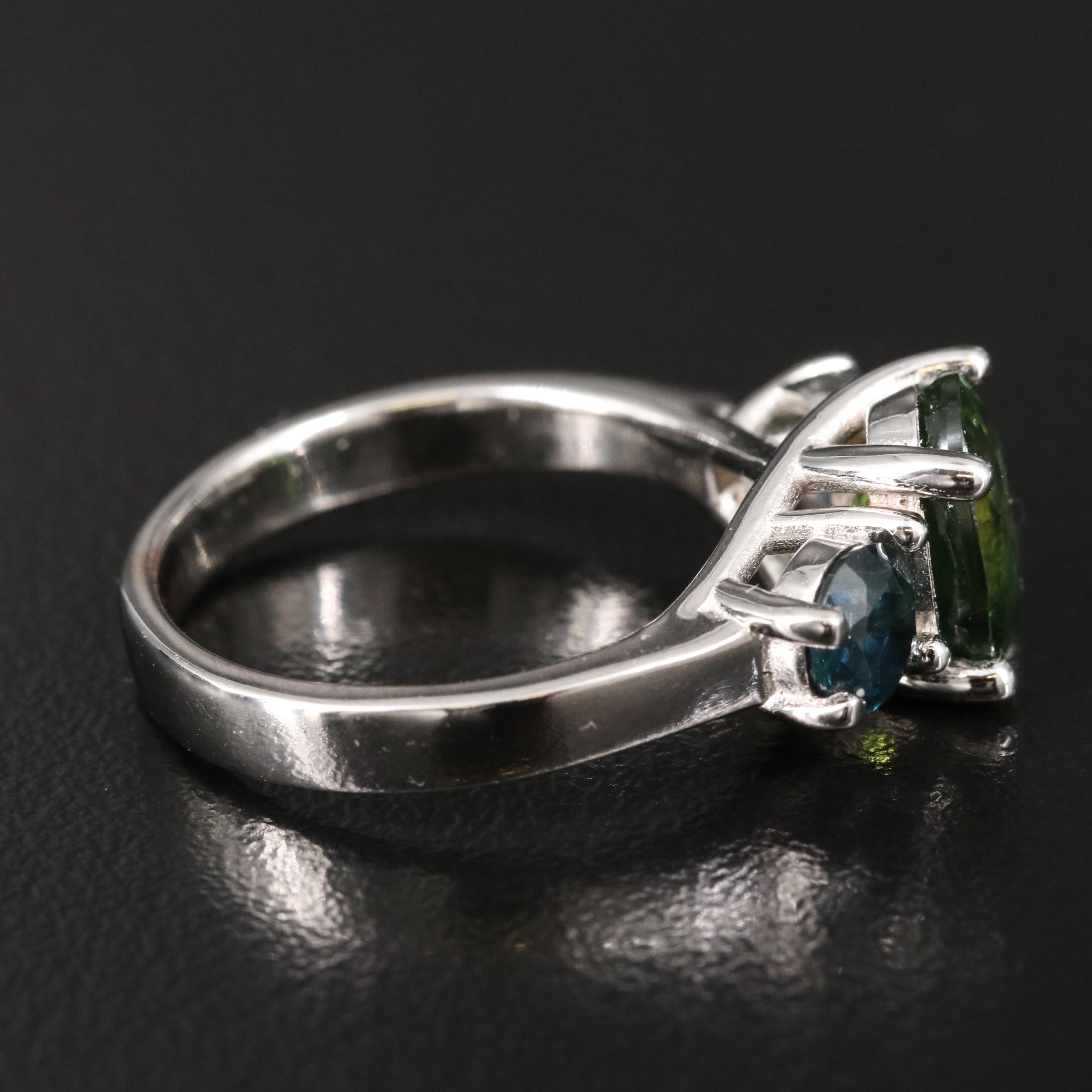 14K Sapphire Three Stone Ring with 2.68 CT Center