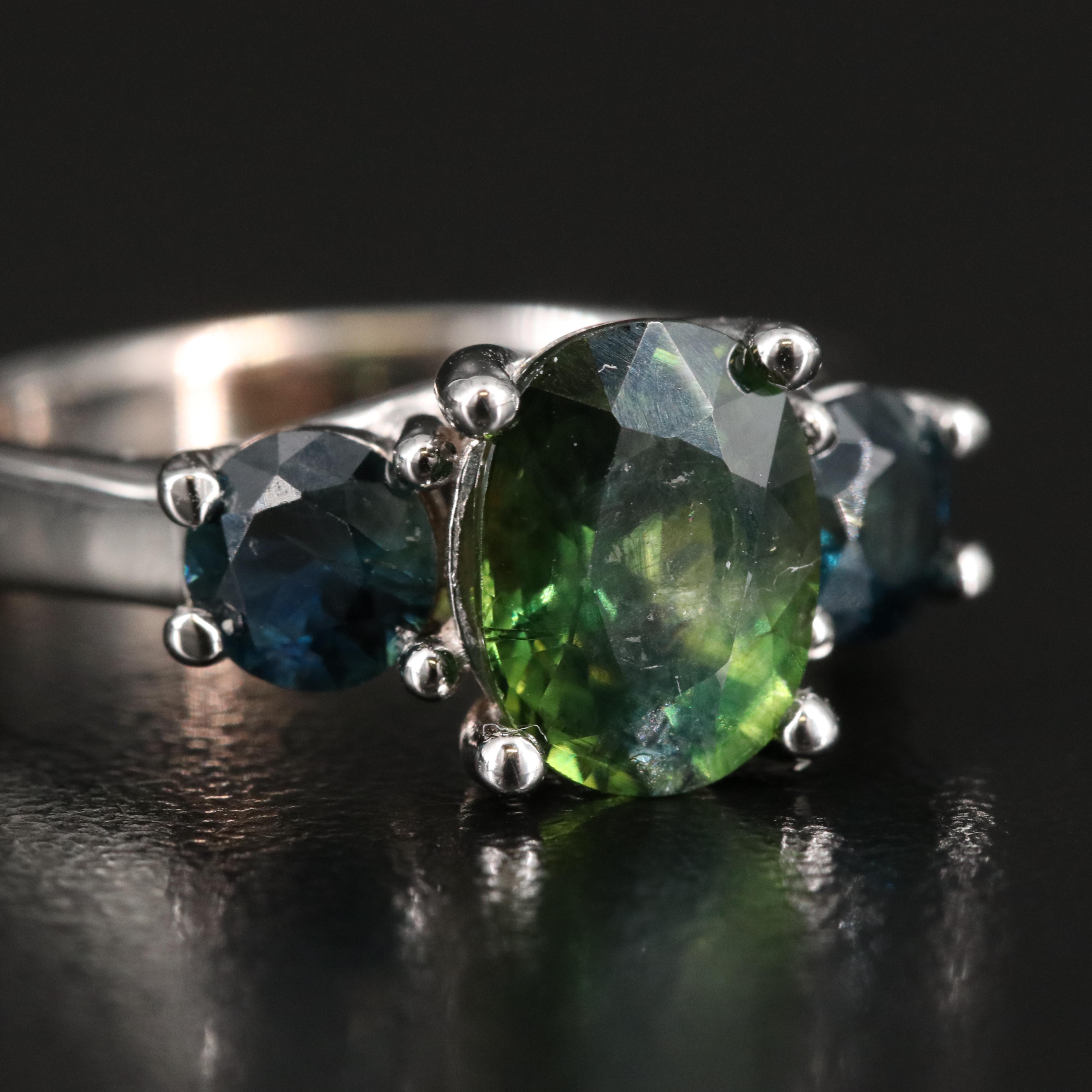 14K Sapphire Three Stone Ring with 2.68 CT Center