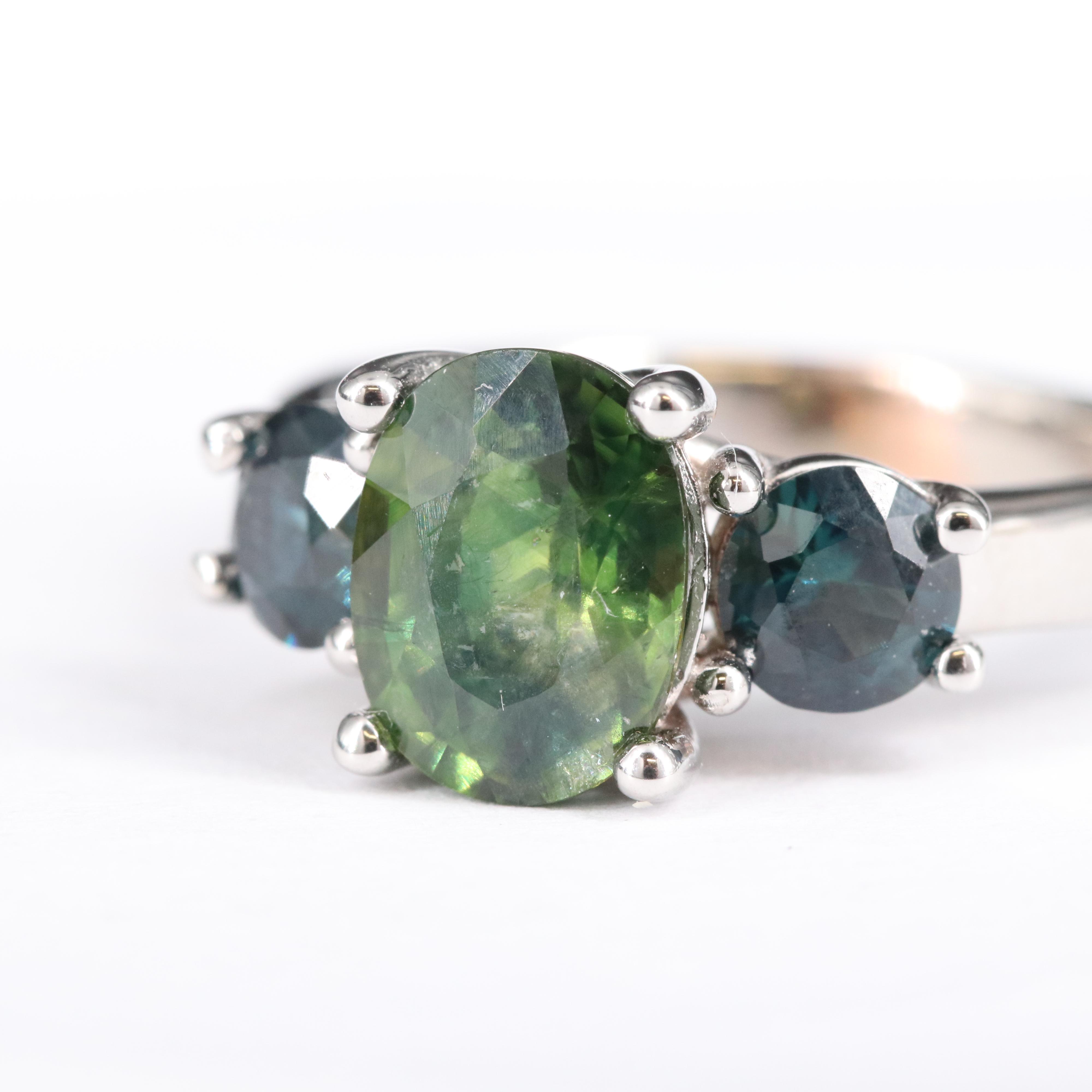 14K Sapphire Three Stone Ring with 2.68 CT Center