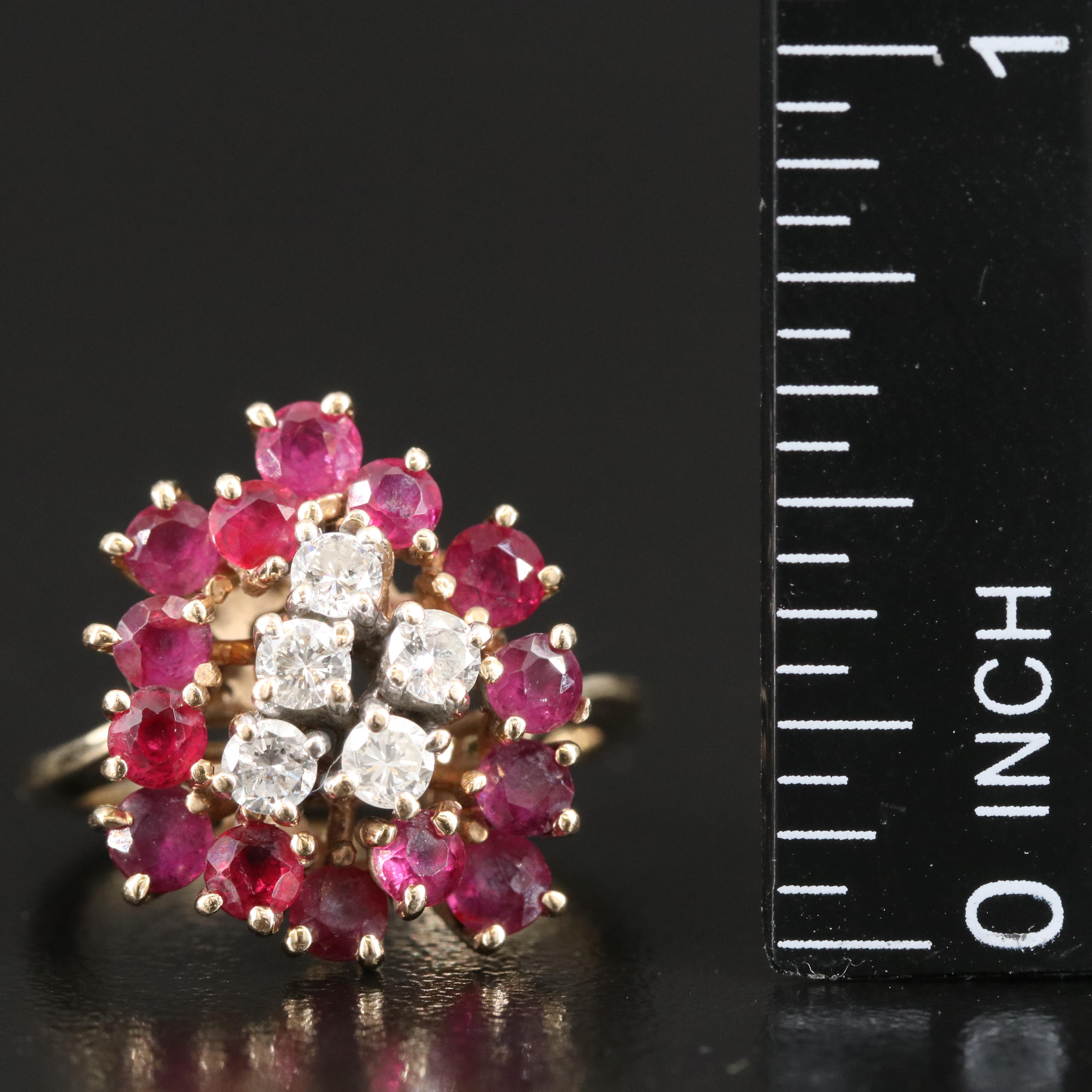 14K Diamond and Ruby Cluster Ring