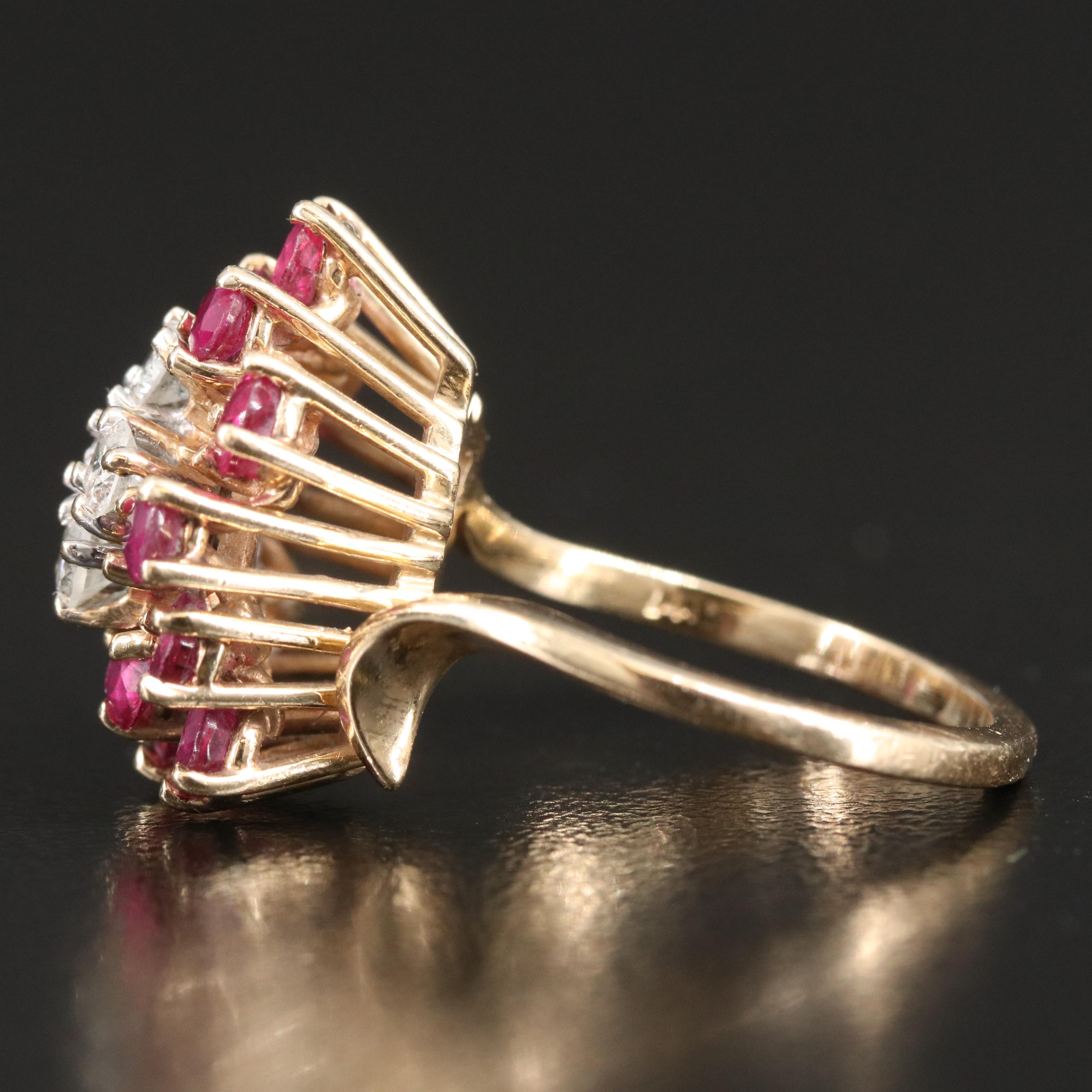 14K Diamond and Ruby Cluster Ring