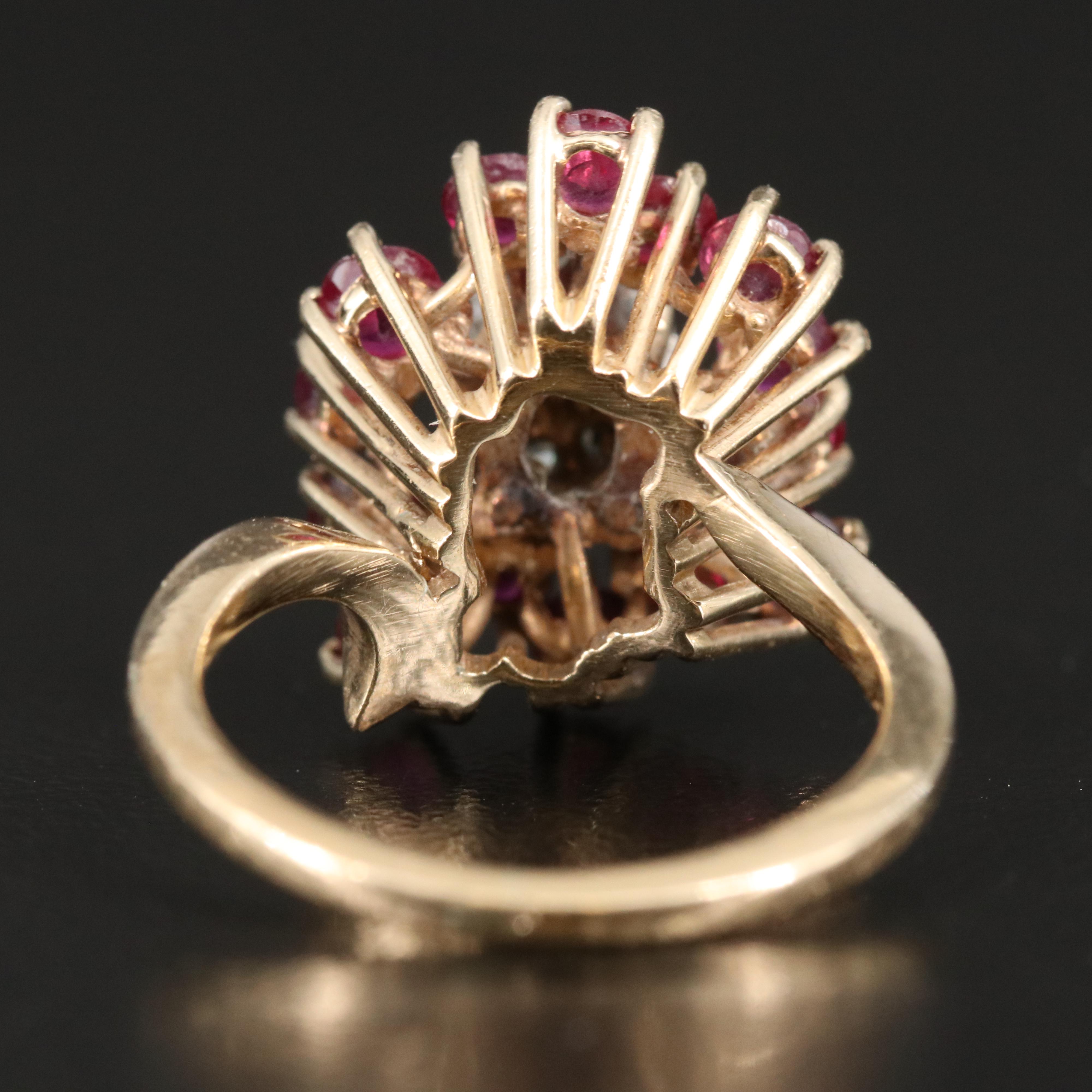 14K Diamond and Ruby Cluster Ring