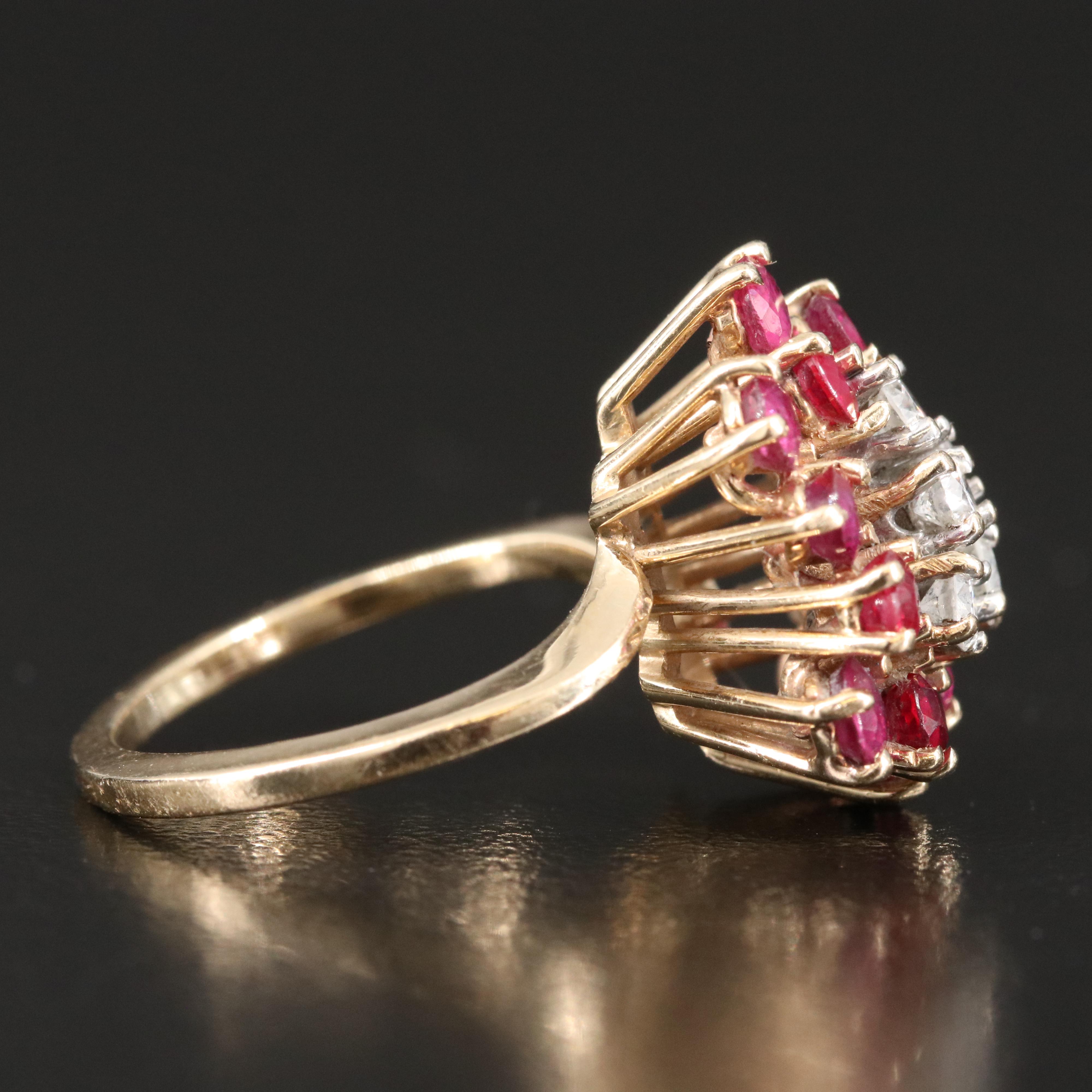 14K Diamond and Ruby Cluster Ring