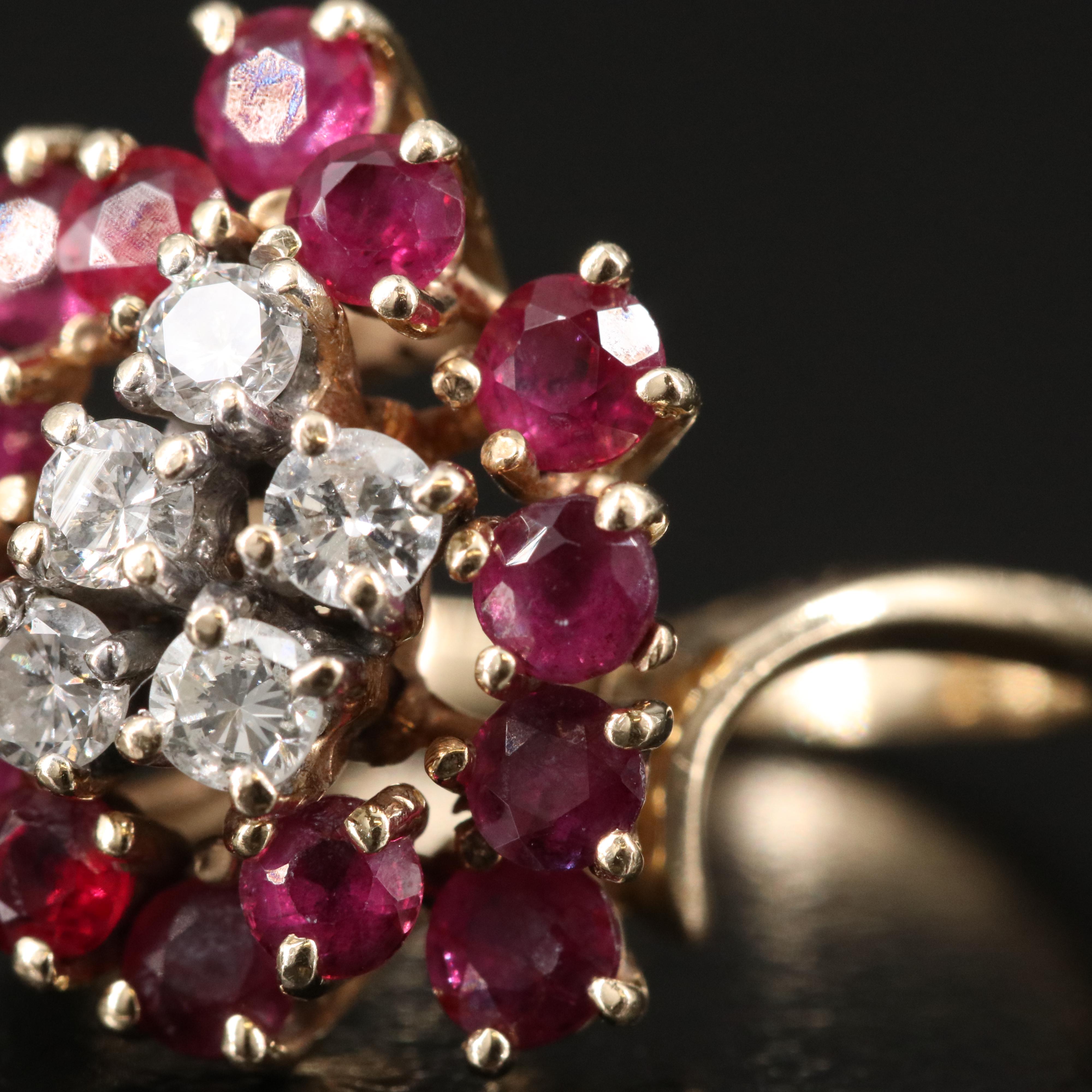 14K Diamond and Ruby Cluster Ring