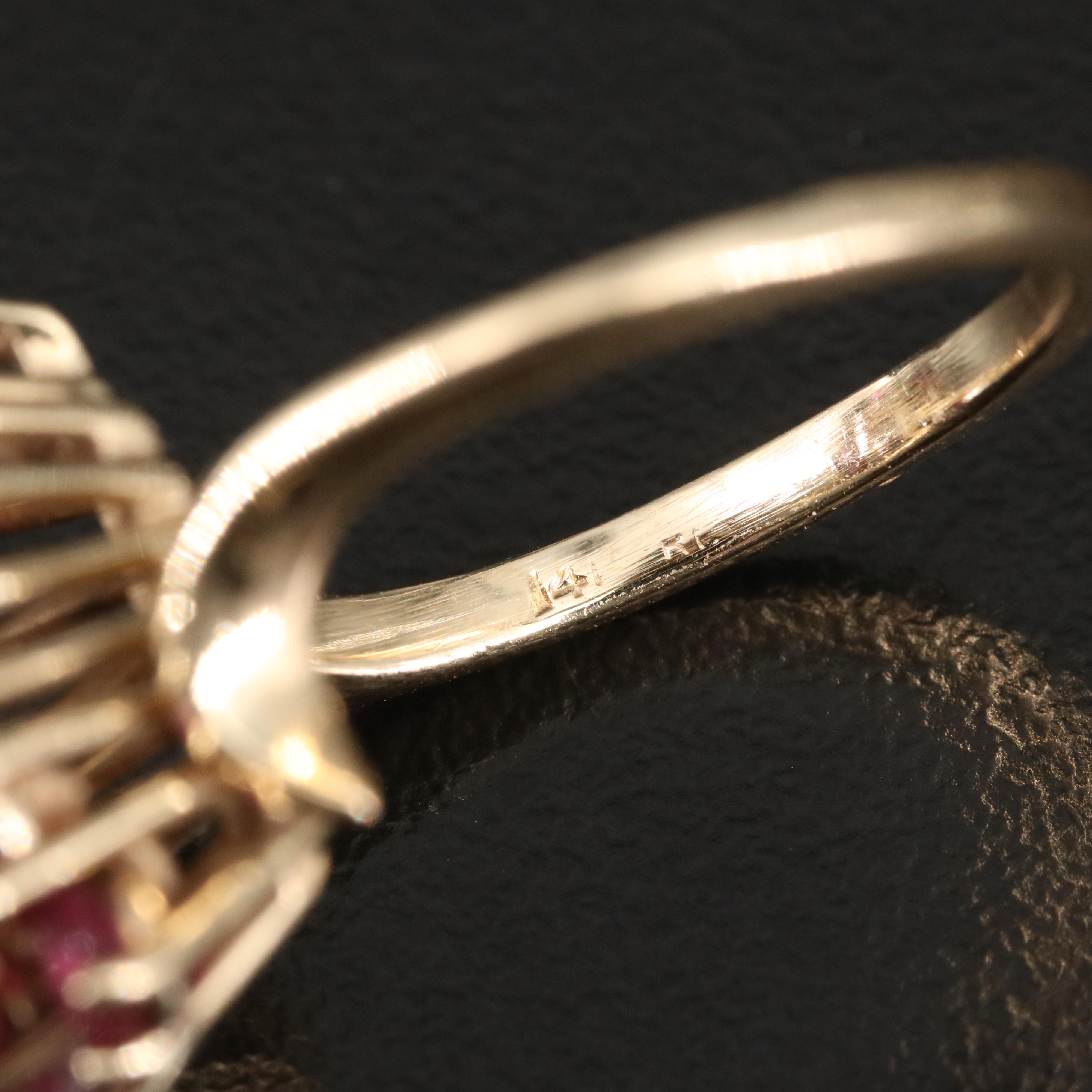 14K Diamond and Ruby Cluster Ring