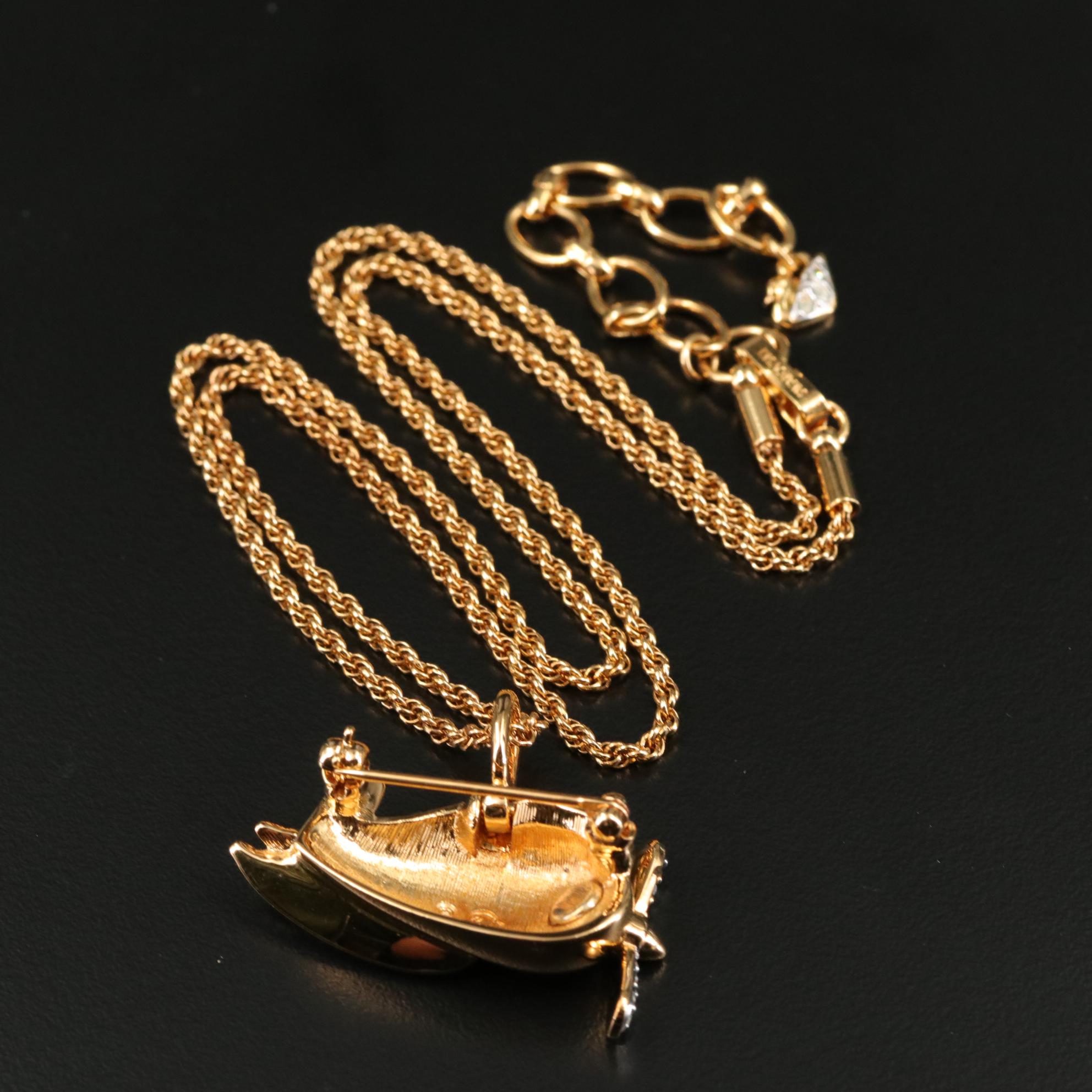 Swarovski Crystal Airplane Articulated Convertible Brooch Drop Pendant Necklace