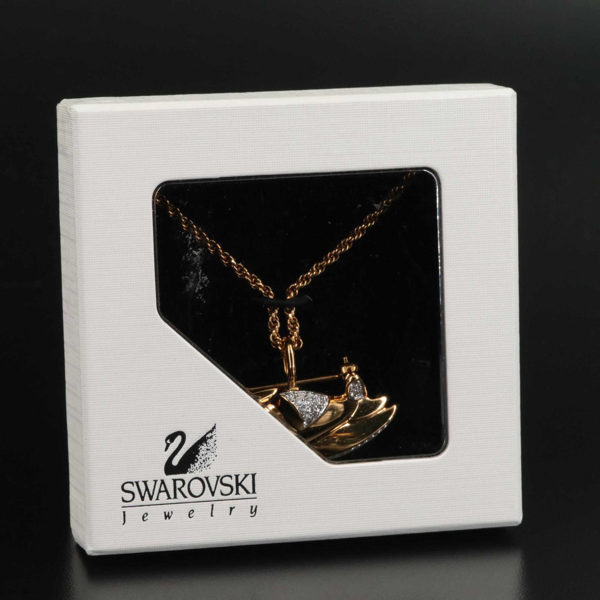 Swarovski Crystal Airplane Articulated Convertible Brooch Drop Pendant Necklace