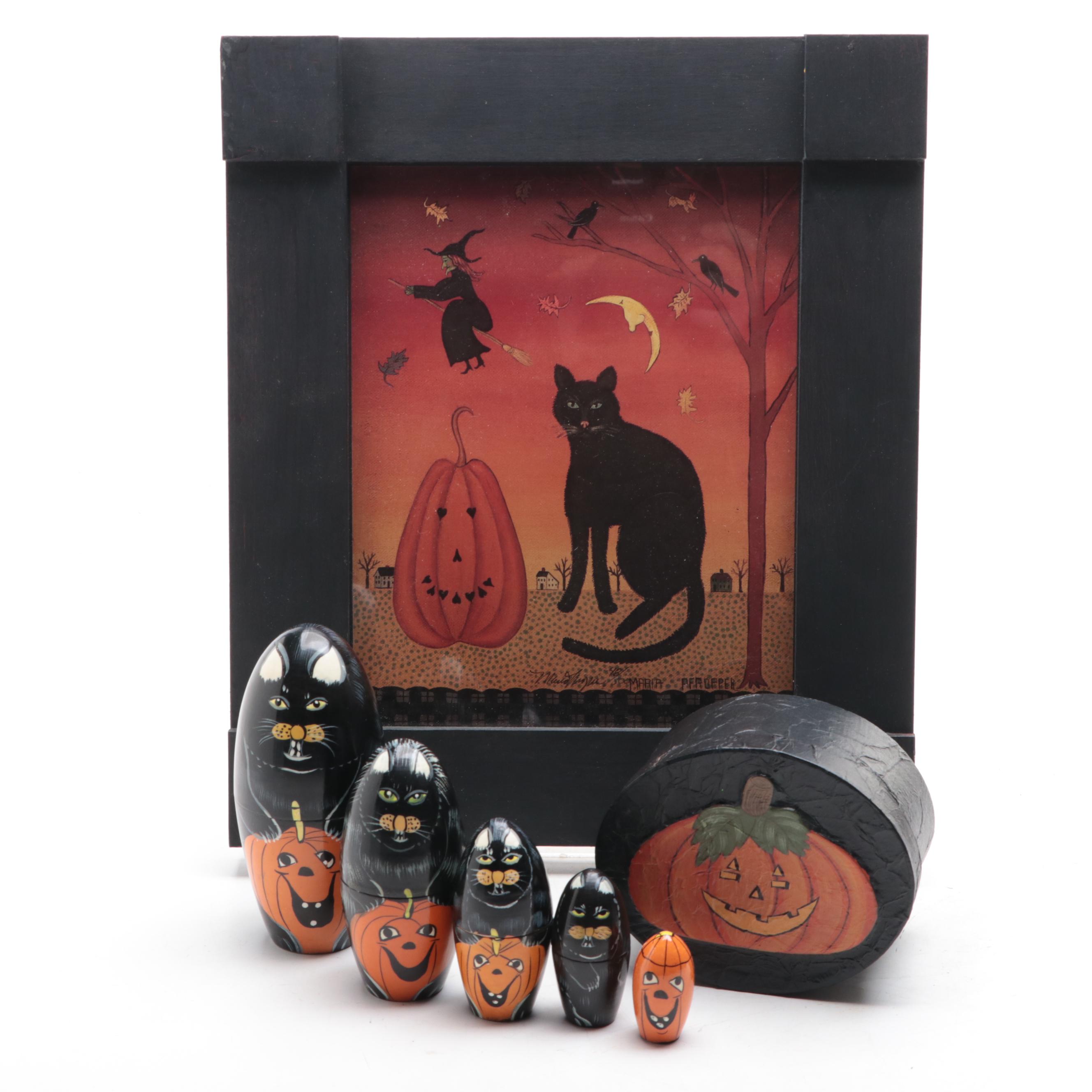 Maria Pfropper Folk Art "The Cat" Print with Other Decor