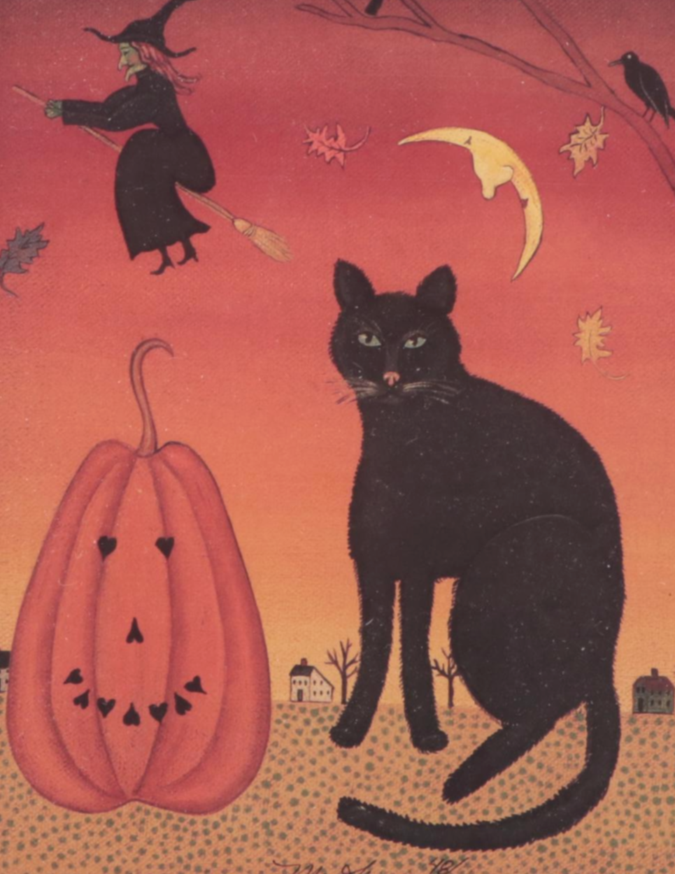 Maria Pfropper Folk Art "The Cat" Print with Other Decor