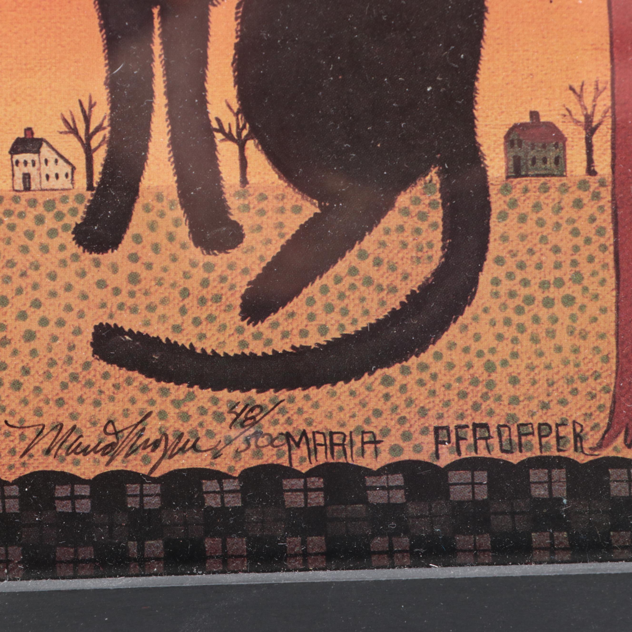 Maria Pfropper Folk Art "The Cat" Print with Other Decor