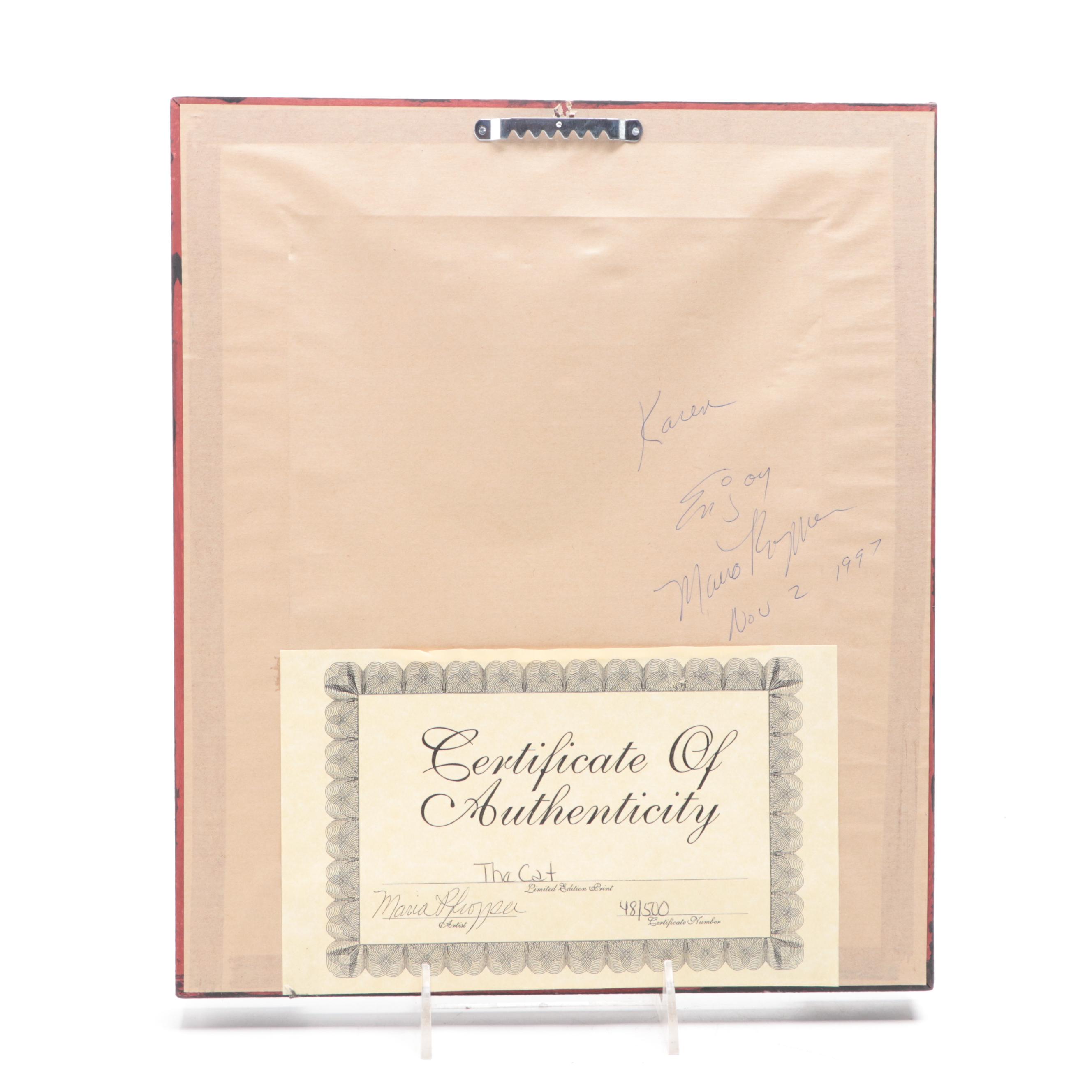 Maria Pfropper Folk Art "The Cat" Print with Other Decor