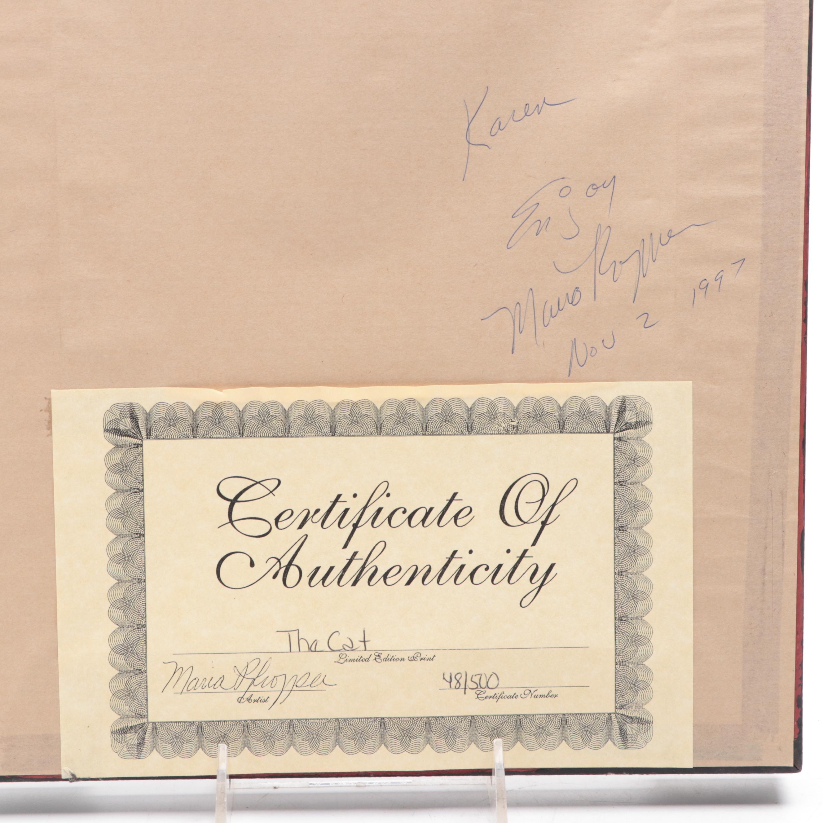 Maria Pfropper Folk Art "The Cat" Print with Other Decor