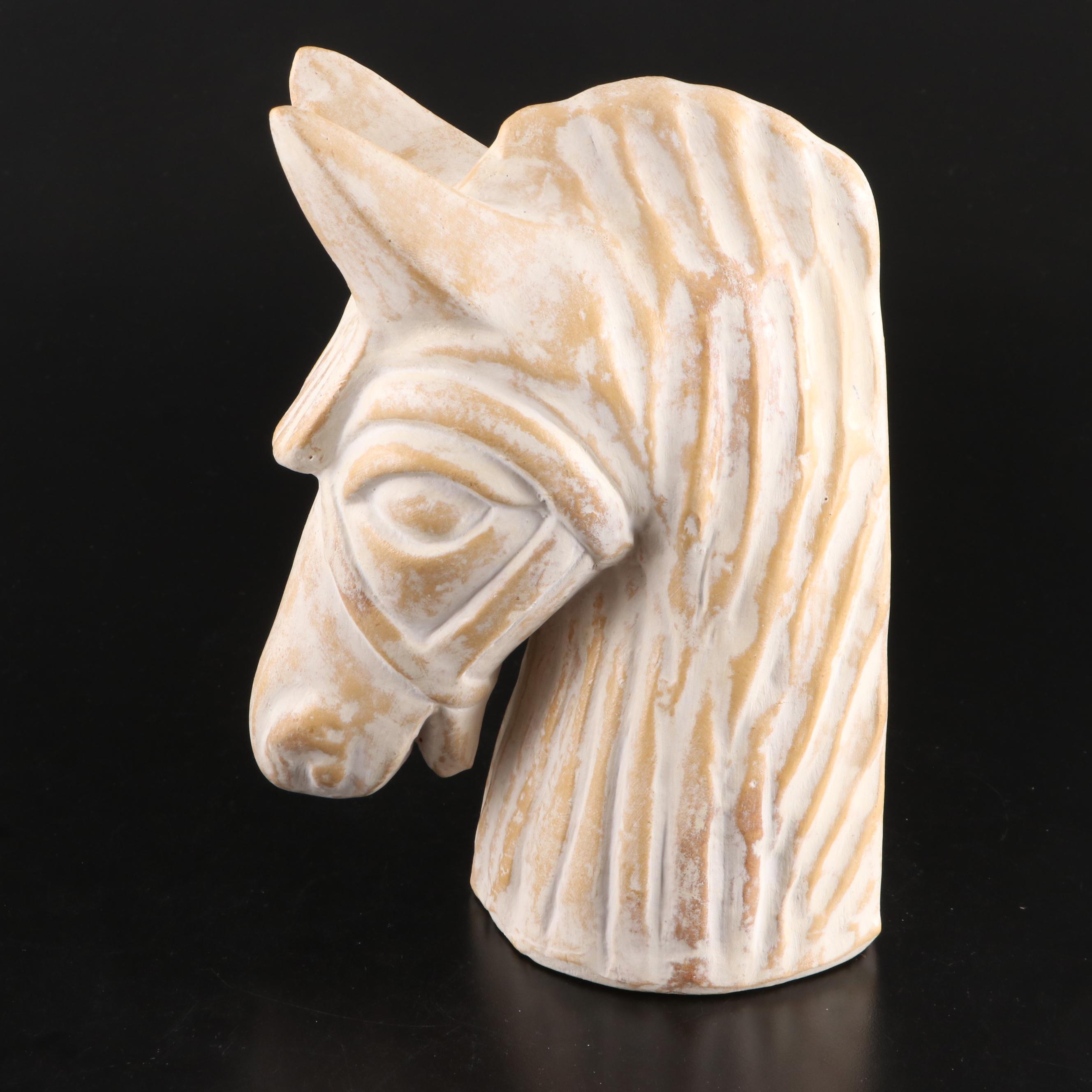 Pair of Folk Style Plaster Horse Head Bookends
